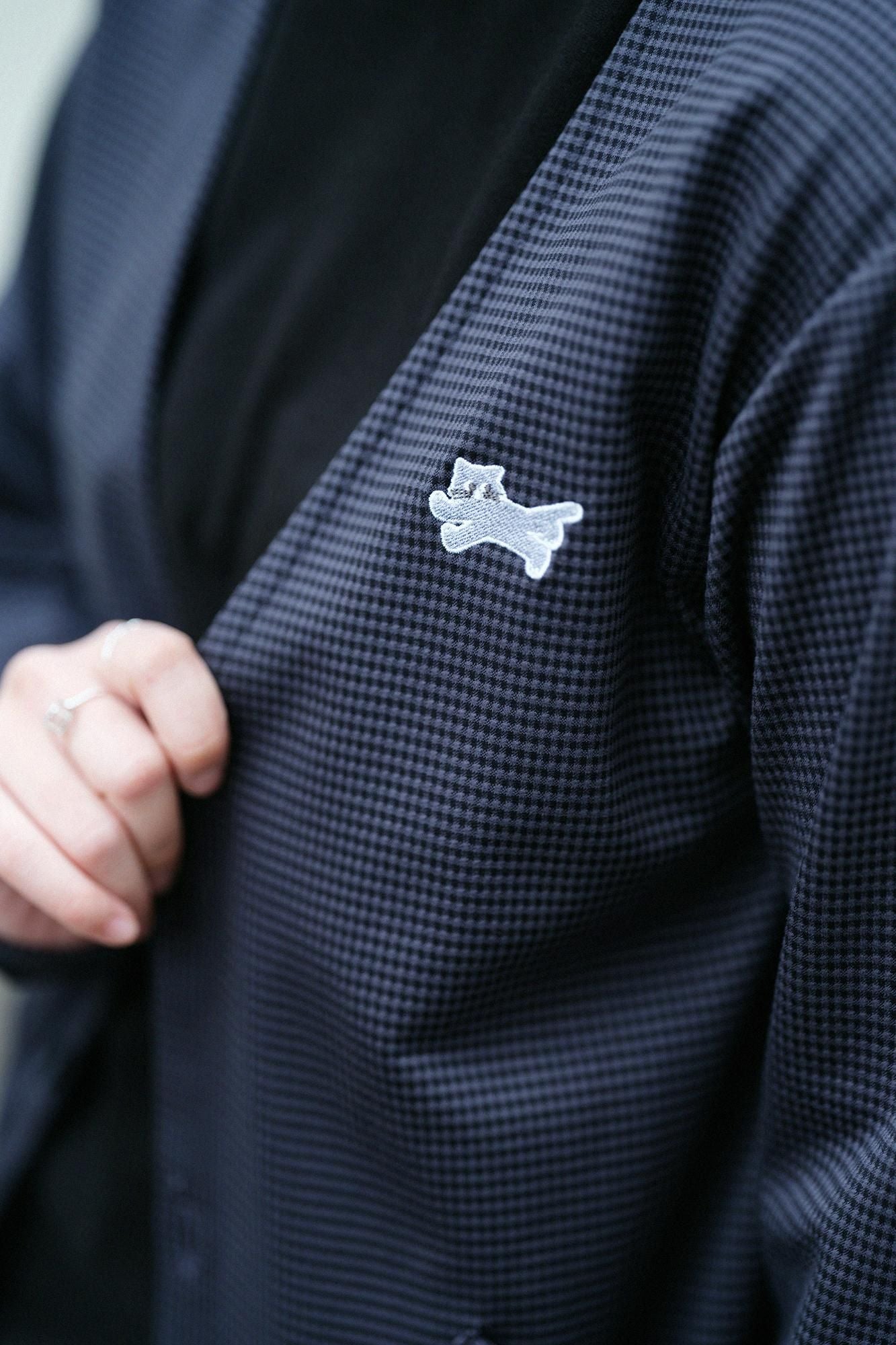 Houndstooth Check V-neck L/S Cardigan / Grey