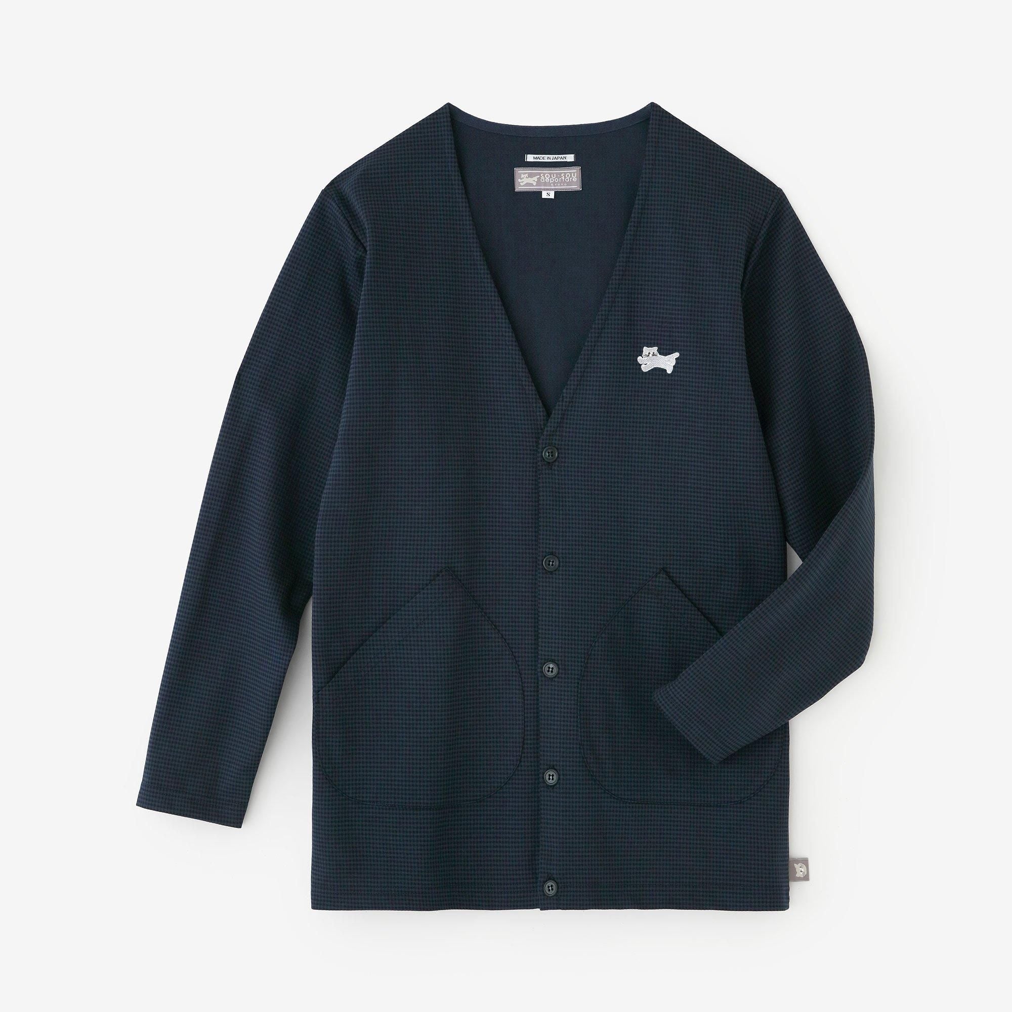 Houndstooth Check V-neck L/S Cardigan / Navy