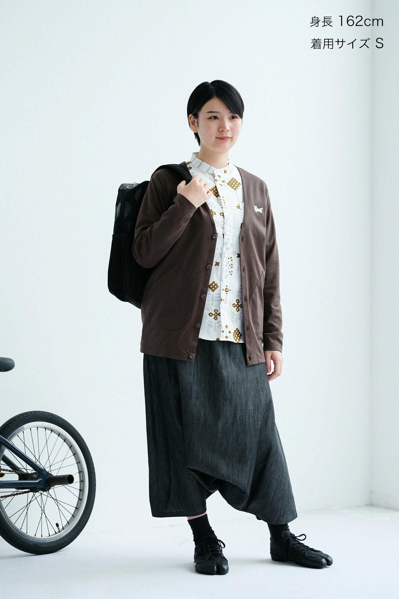 千鳥格紋織V領L/S外套/棕色