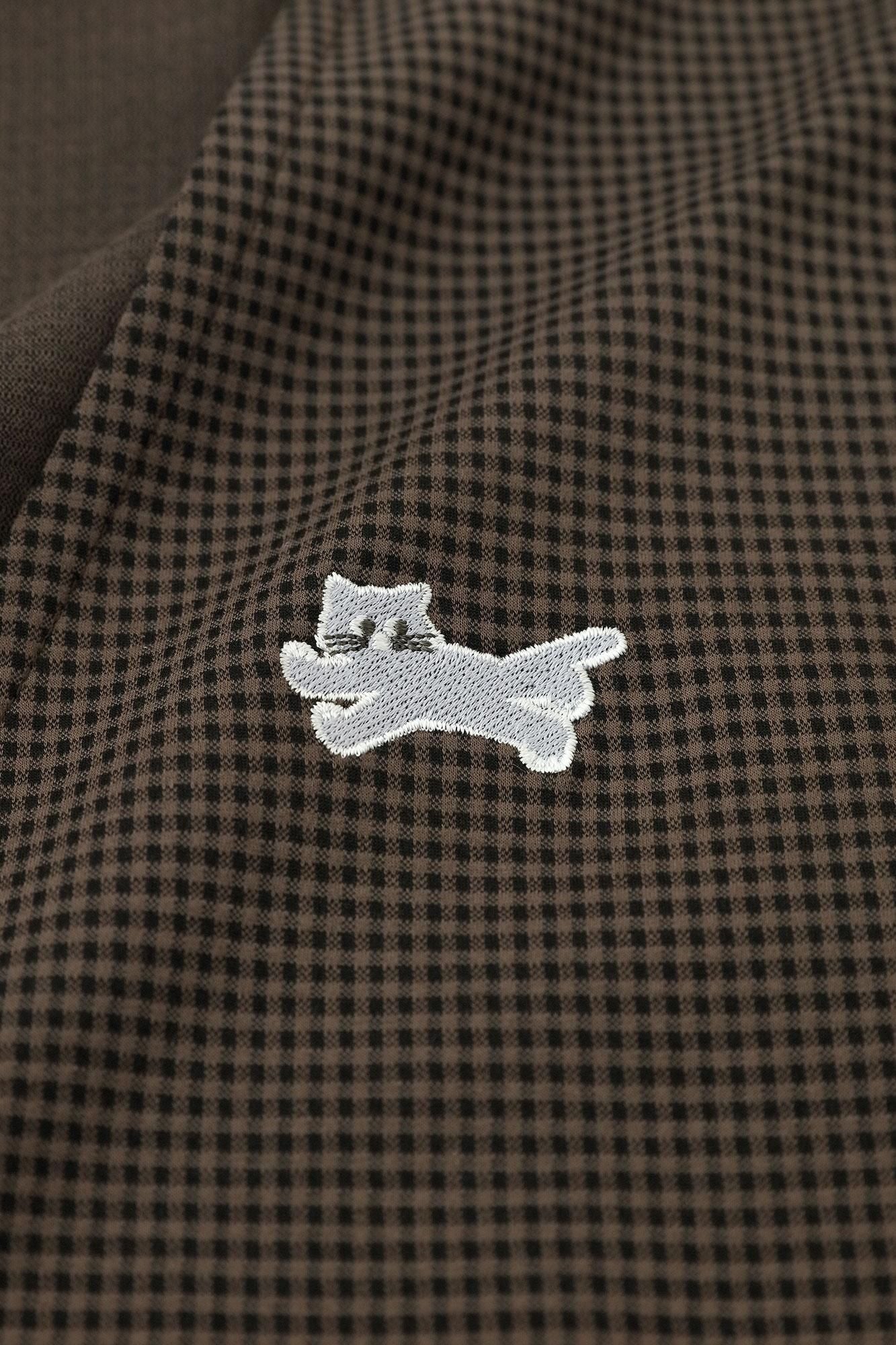 千鳥格紋織V領L/S外套/棕色