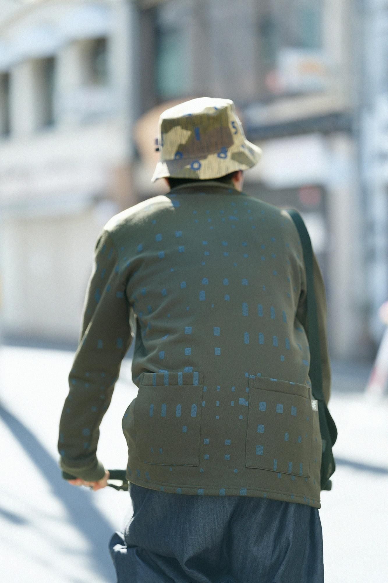 鉤針編織ZIP UP BIKE外套/橄欖綠x窗