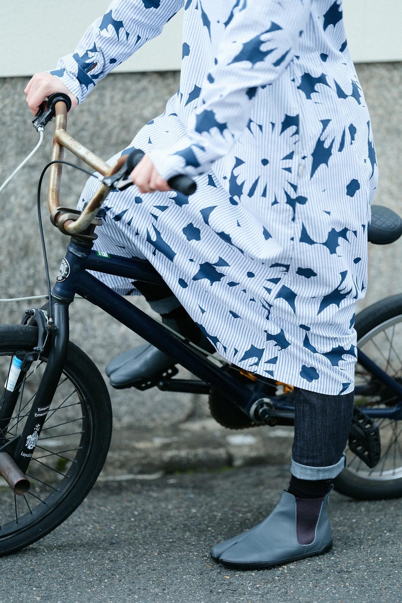 Cotton Japanese Paper BIKE One-piece Dress/Oraka Light Blue Striped(MizuiroNeEncyclopedia)
