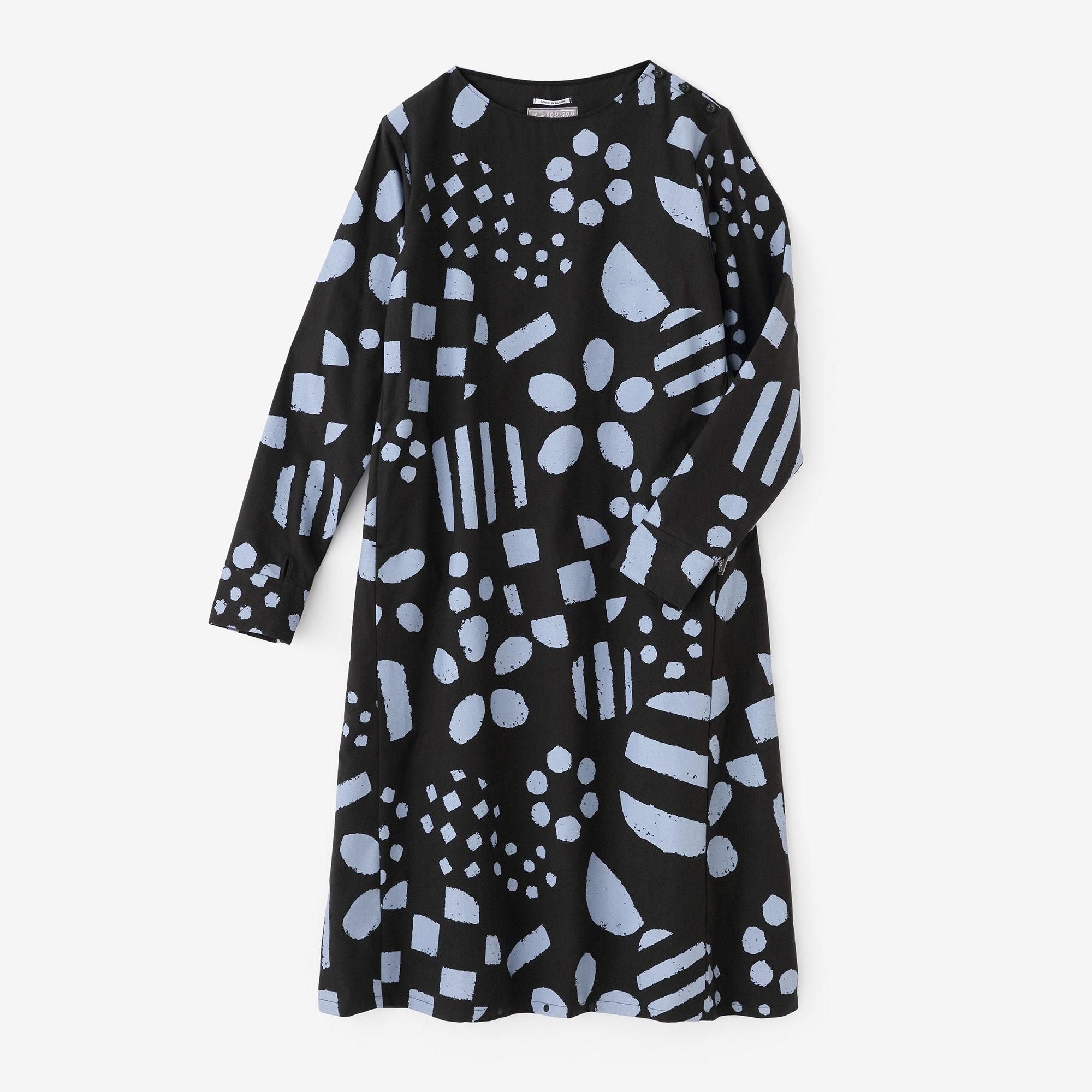 Cotton Japanese Paper Blend BIKE One-piece Dress / Spring Buds Sunny Black