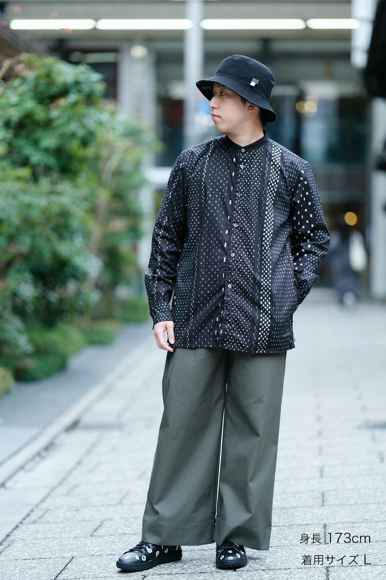 Stretch Oxford Fabric Wide Pants / Moss Green