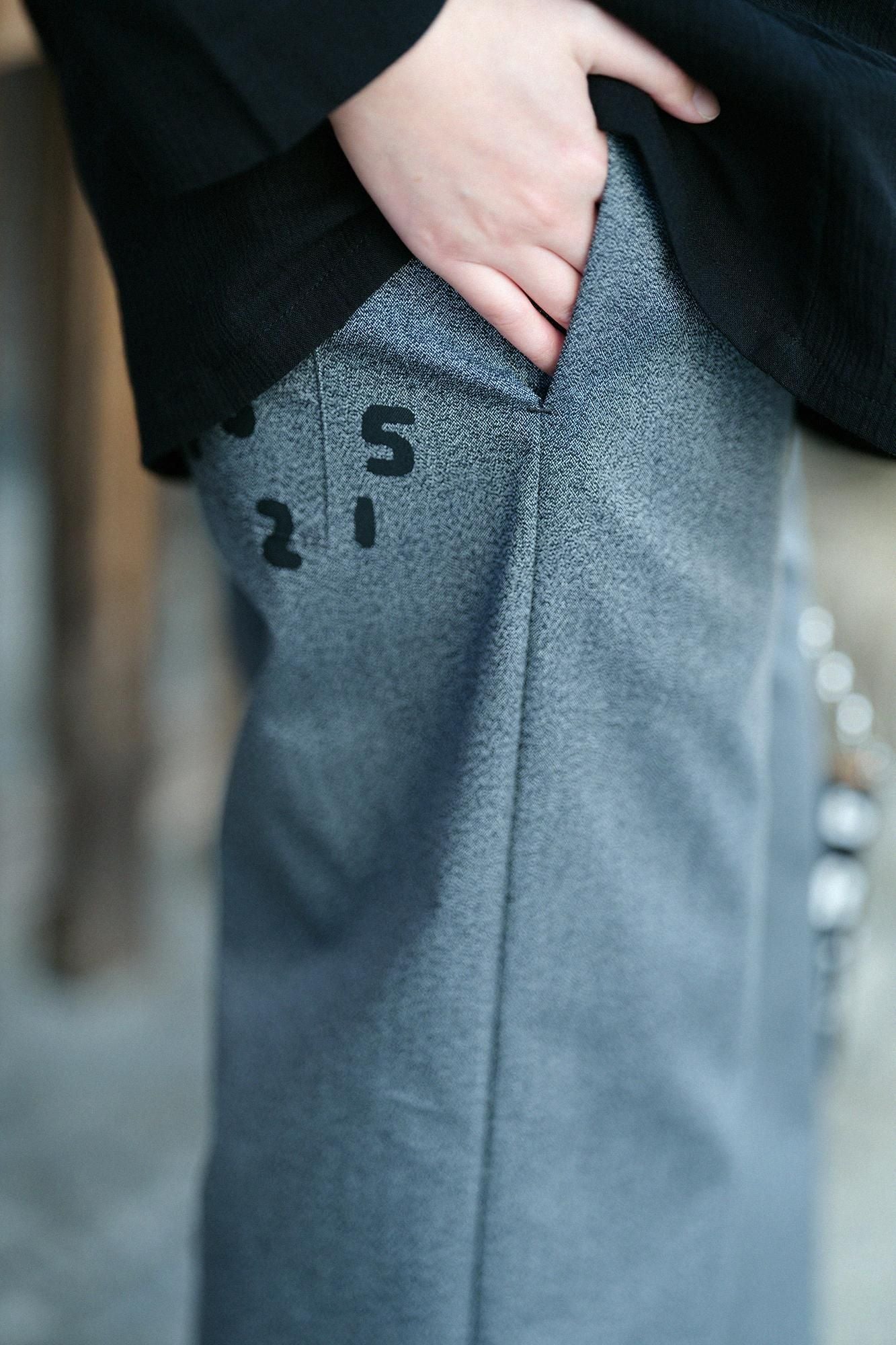 彈性牛津布闊腿褲/灰墨色