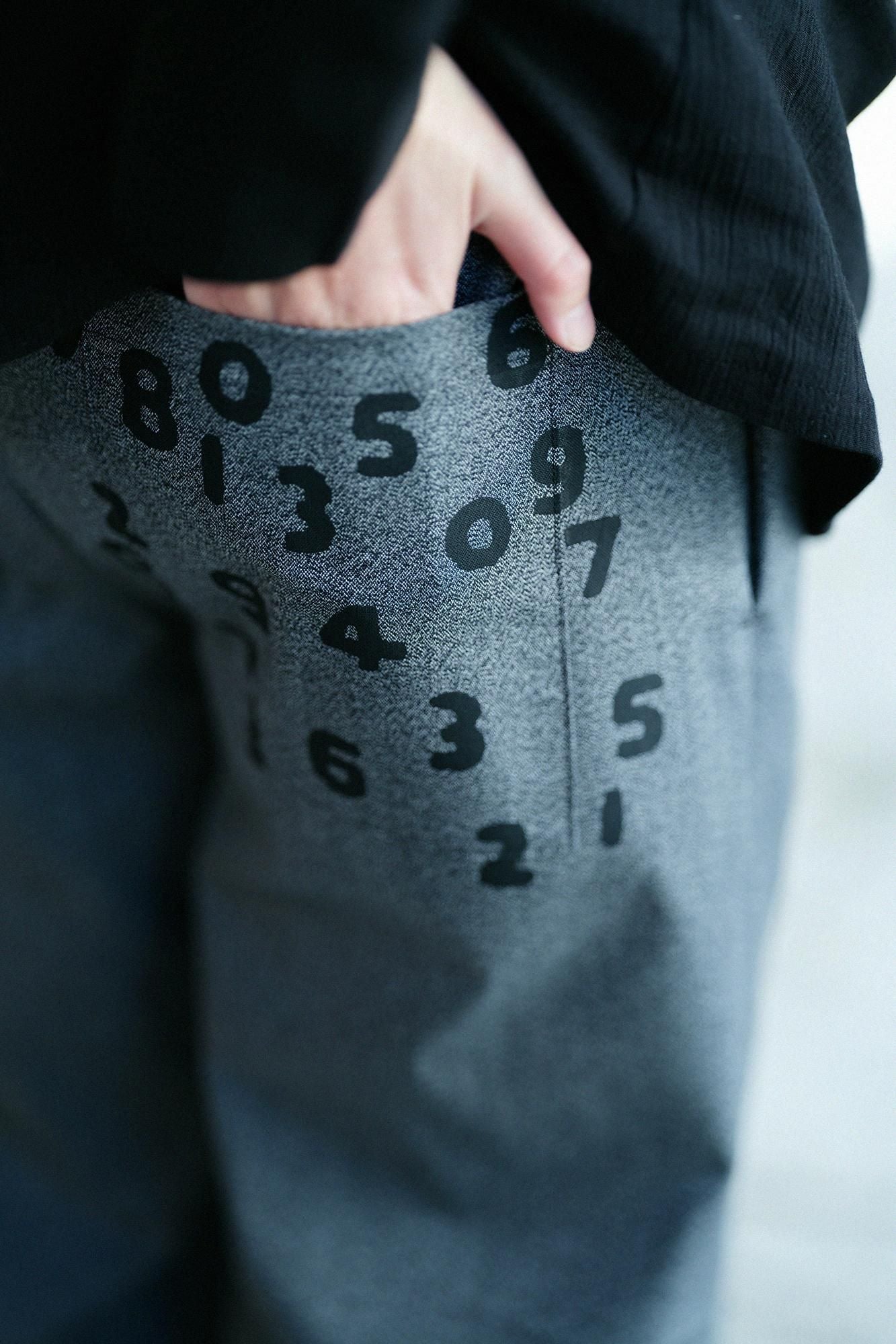 彈性牛津布闊腿褲/灰墨色