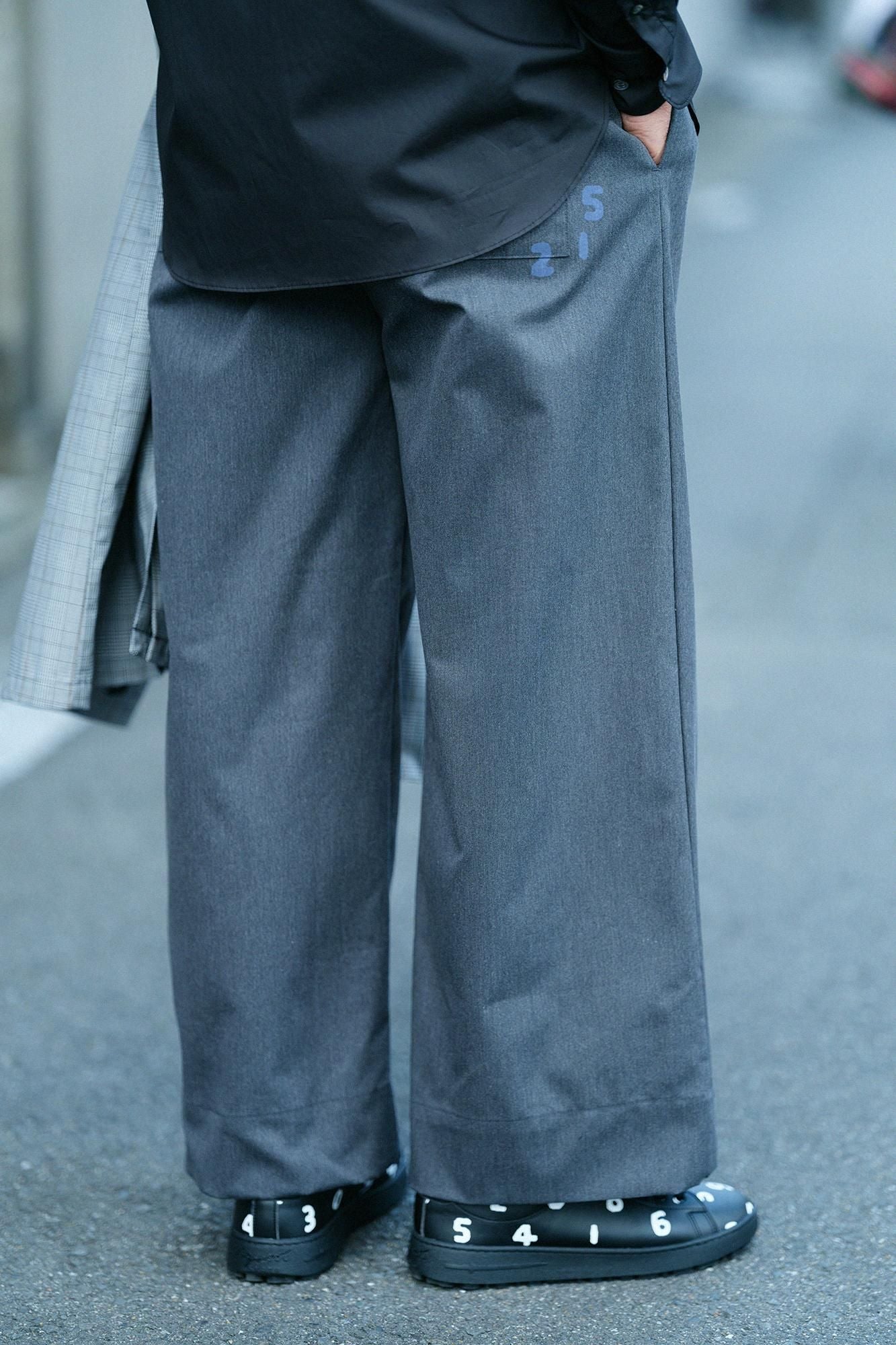 스트레치황소 와이드 팬츠/짙은회색