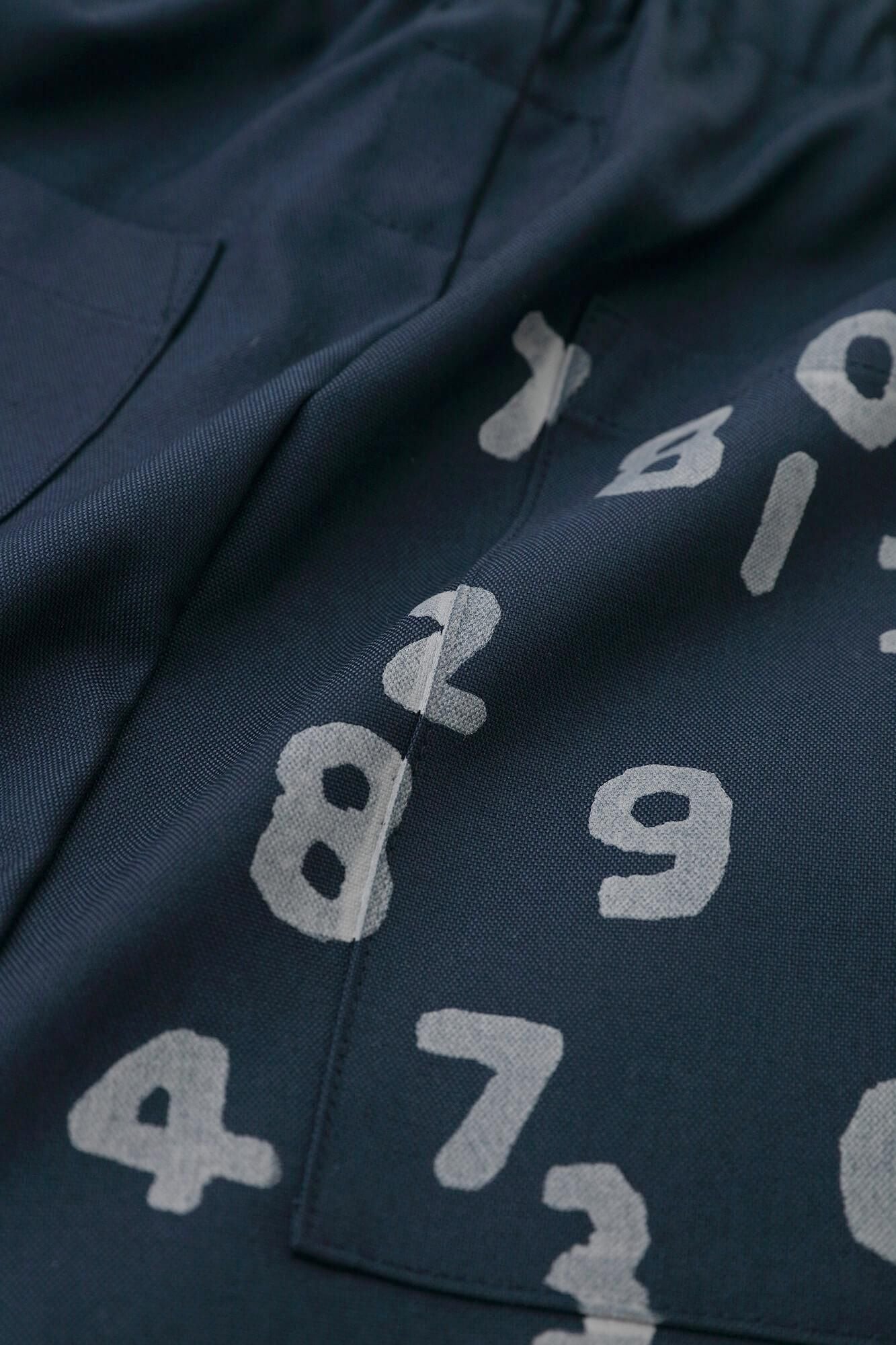 彈性牛津布闊腿褲/藍黑色