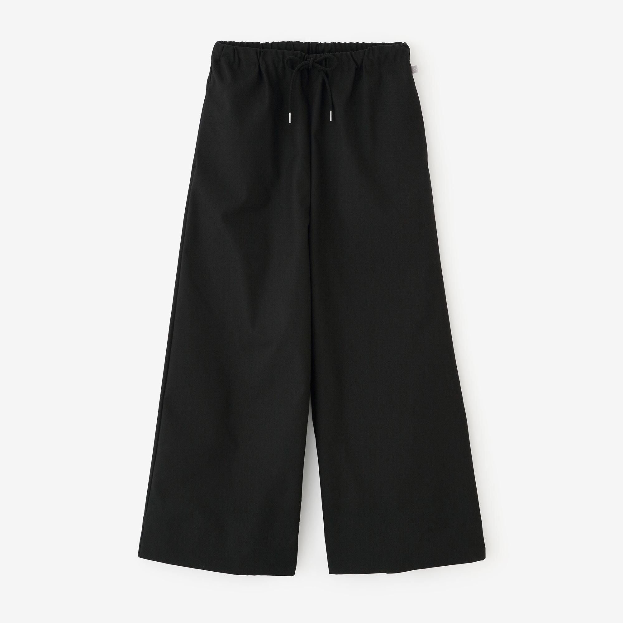 Stretch Oxford Fabric Wide Pants / Black