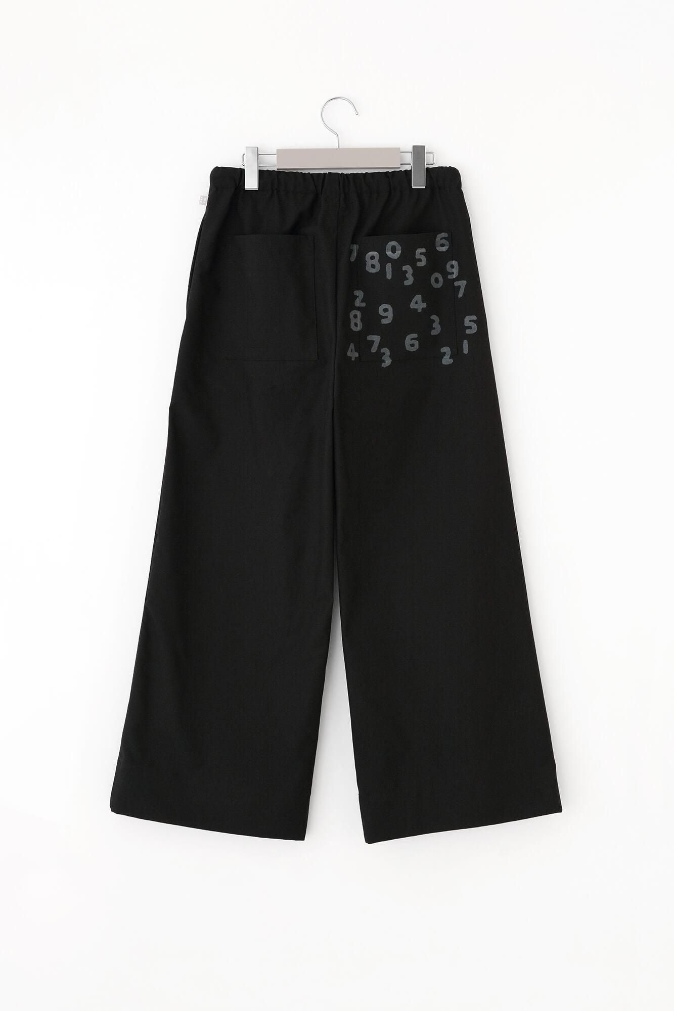 Stretch Oxford Fabric Wide Pants / Black