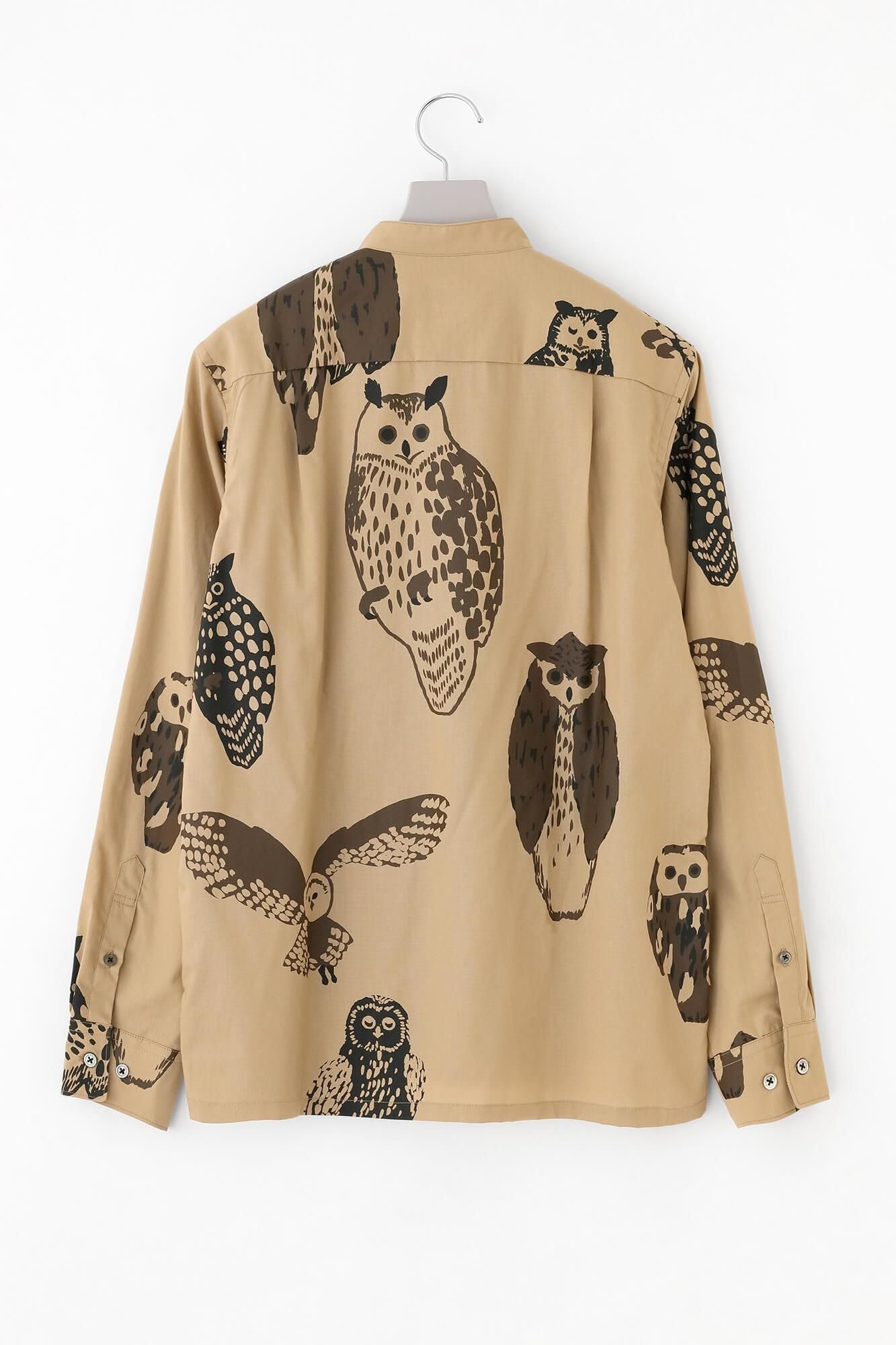 Cotton Tencel Stand Collar Long-sleeved Shirt SP / Owl Hazelnut Color