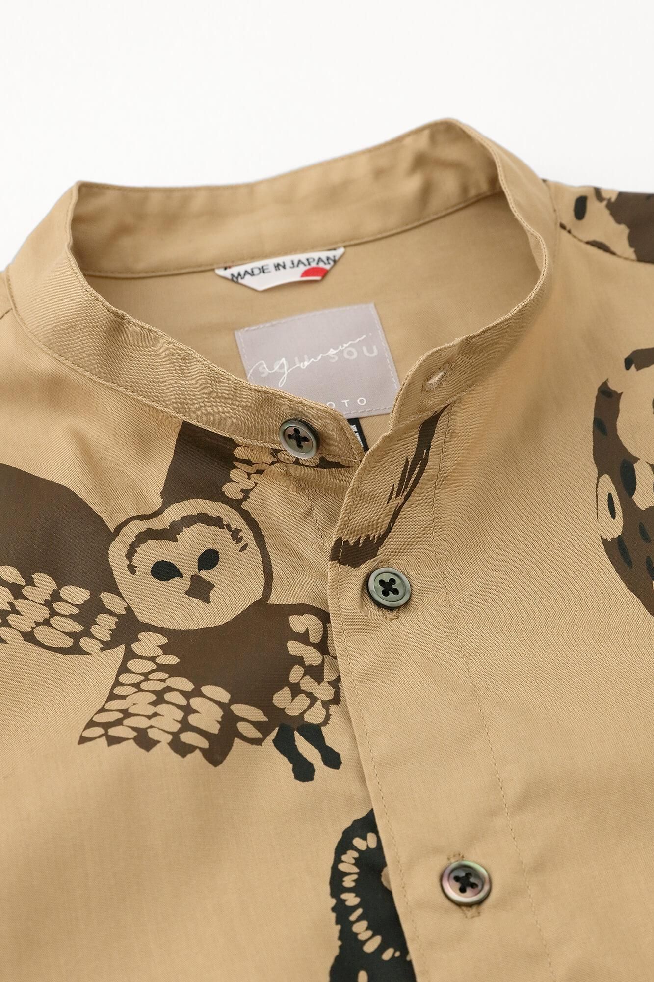 Cotton Tencel Stand Collar Long-sleeved Shirt SP / Owl Hazelnut Color