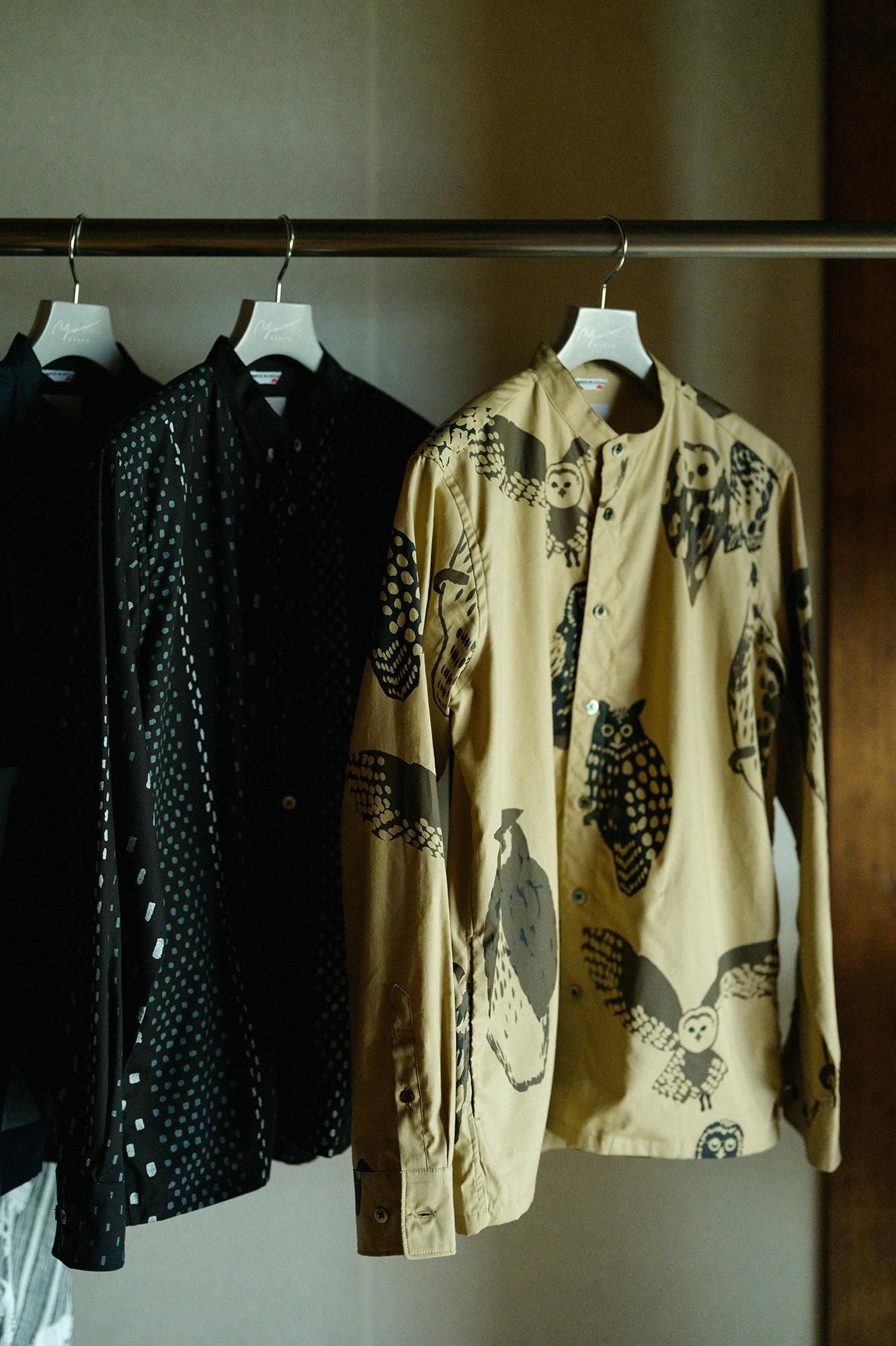 Cotton Tencel Stand Collar Long-sleeved Shirt SP / Owl Hazelnut Color