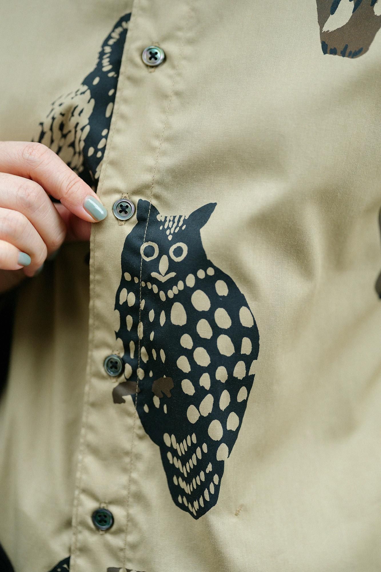 Cotton Tencel Stand Collar Long-sleeved Shirt SP / Owl Hazelnut Color