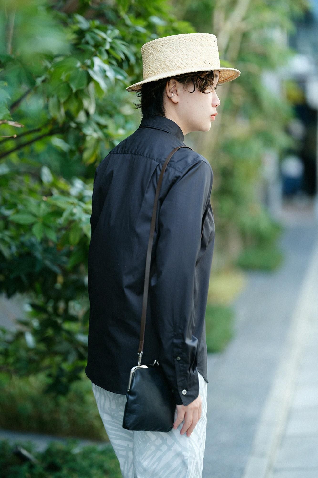 200雙線密織平紋布襯衫/黑色