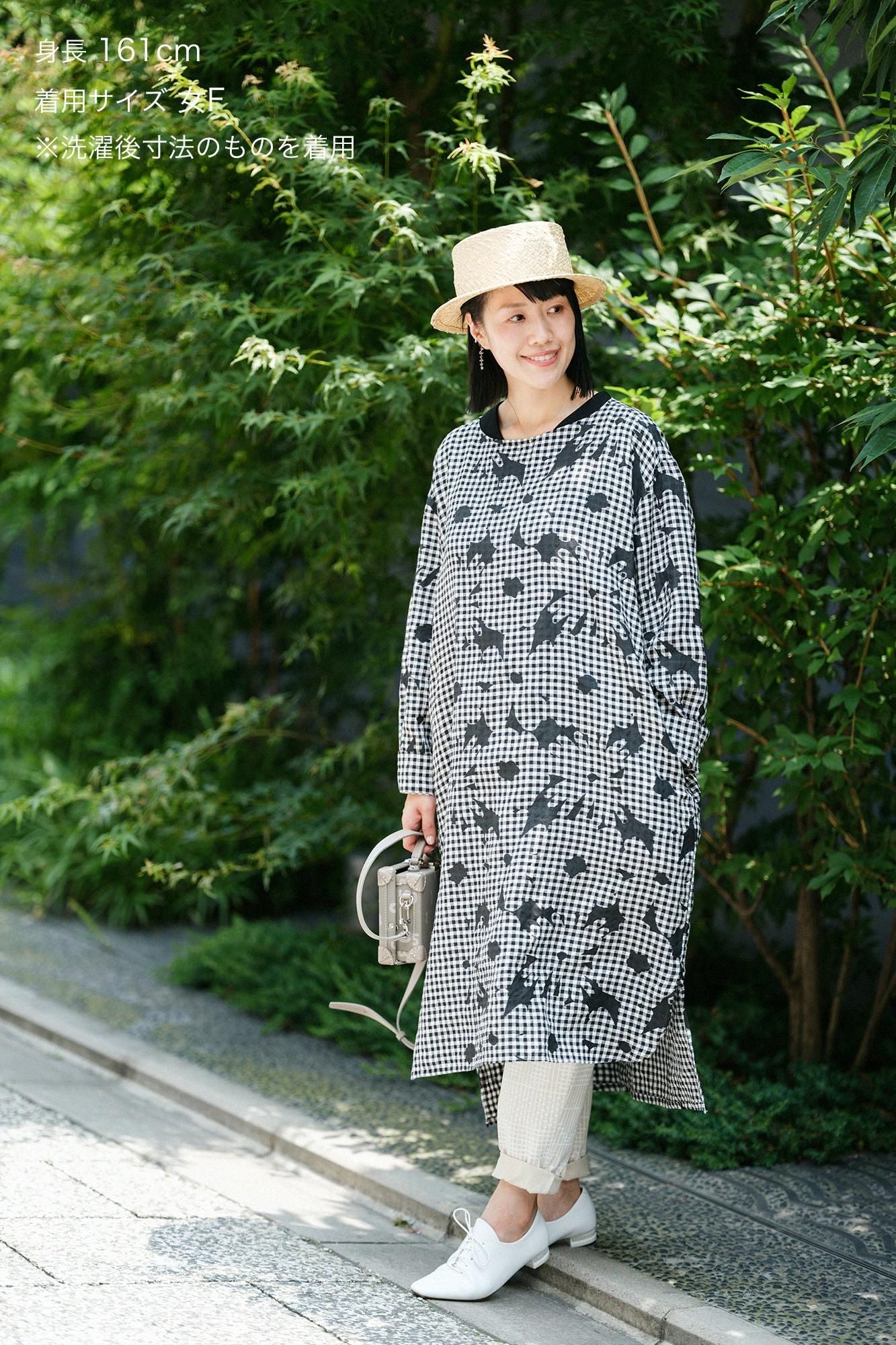 린넨 체크 그란 원피스/오오라카와 여백