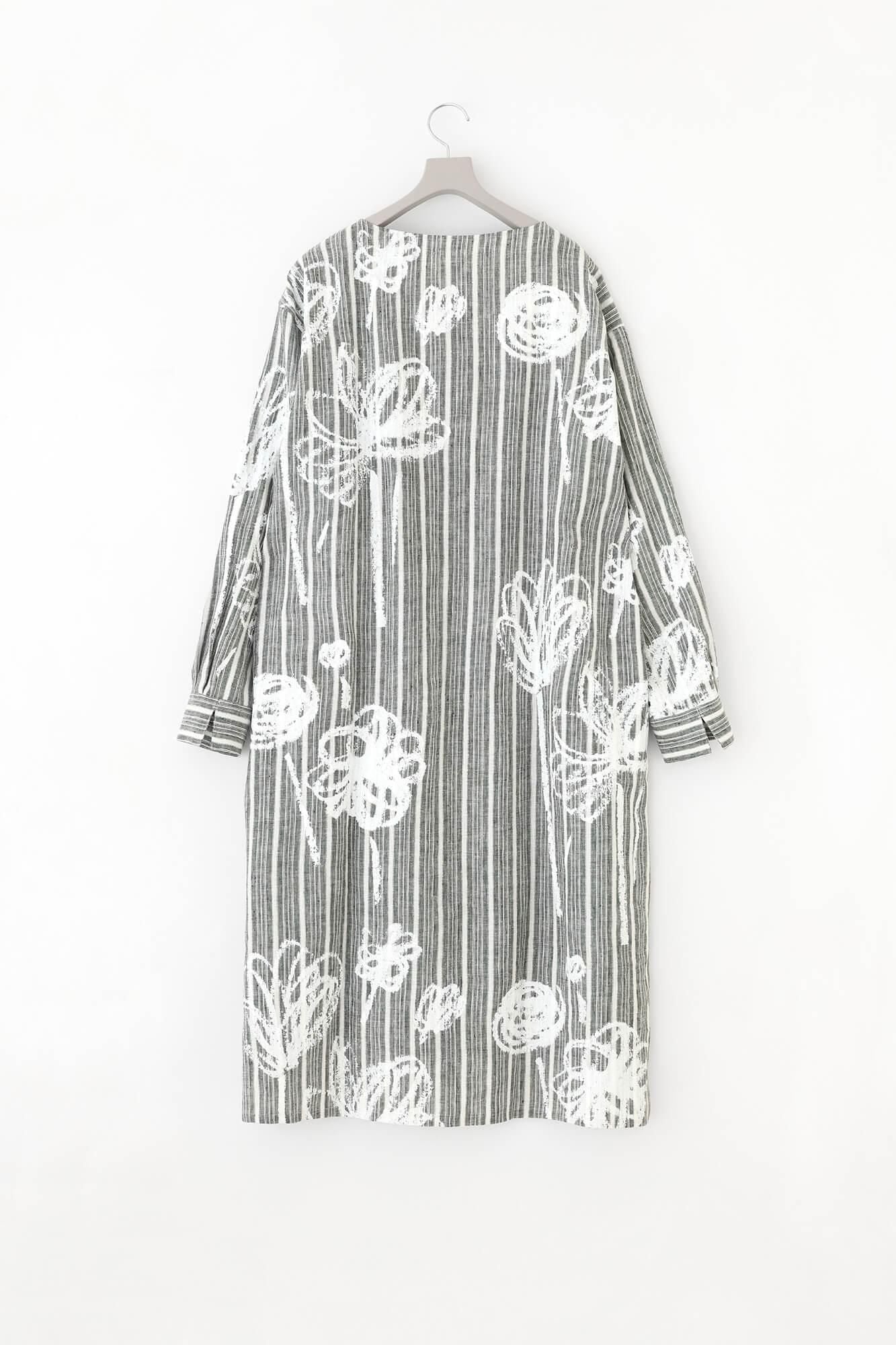 亞麻格子休閒襯衫洋裝/柔和和留白