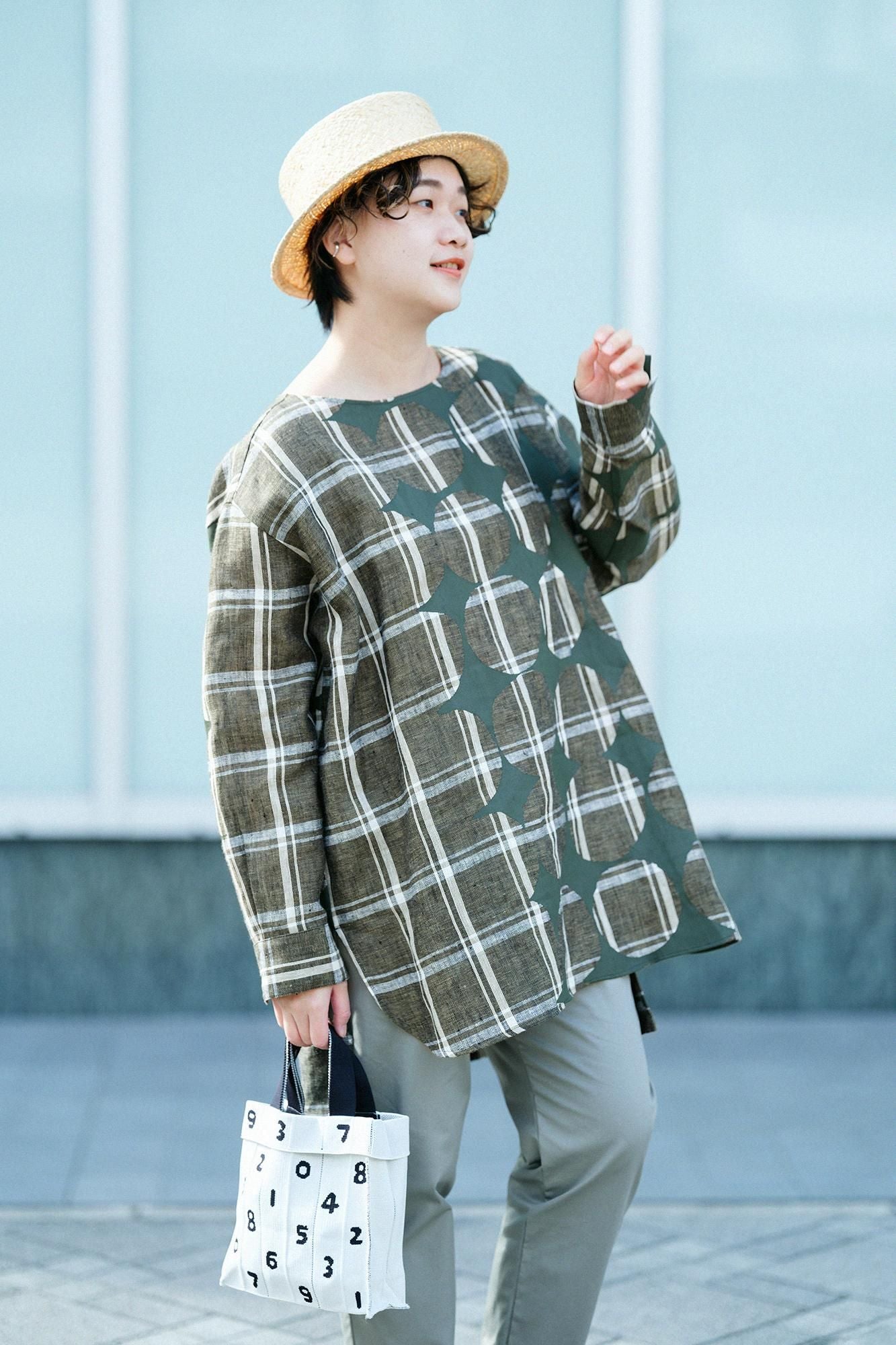 【Online】Linen Check Gran Tunic/Marbles and Blank