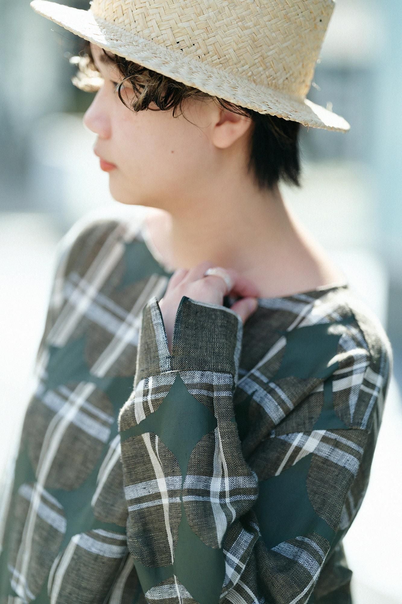 【Online】Linen Check Gran Tunic/Marbles and Blank