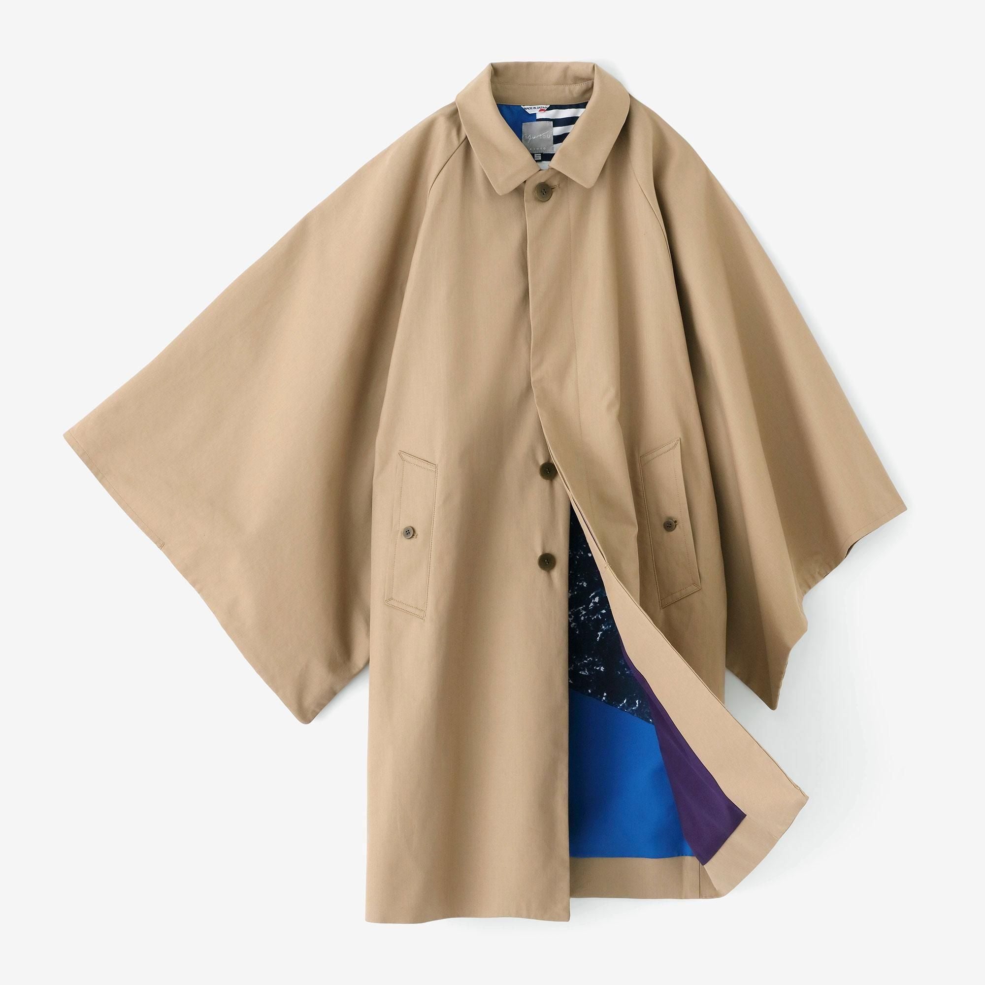 60双 綾織 角袖ステンカラーコート／黄橡（きつるばみ）×東山三