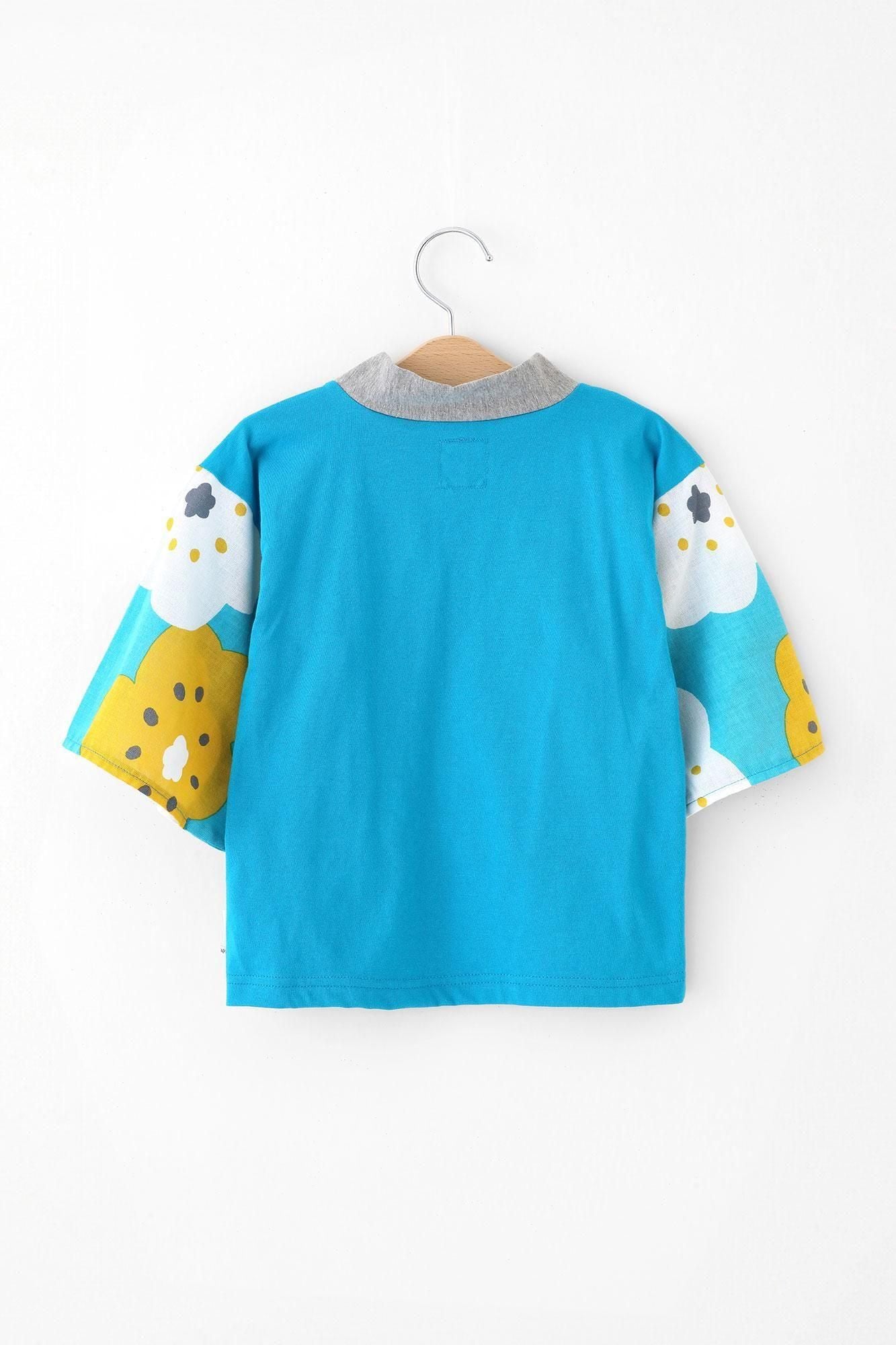 ●小袖風靡上衣/淡藍色×微笑