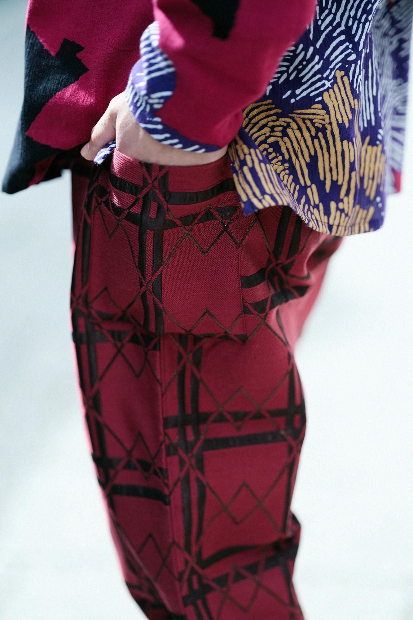 緹花哈倫褲/胭脂紅