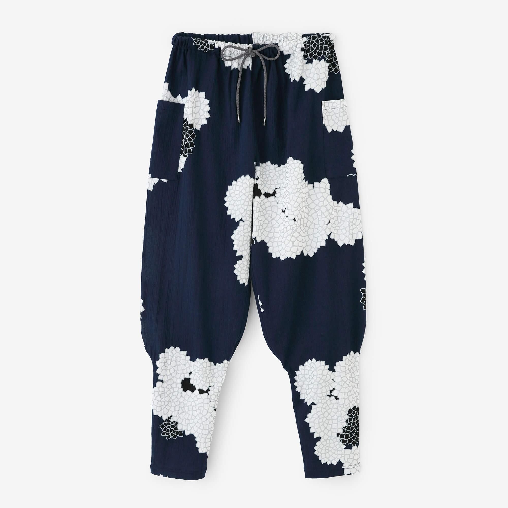 Chizimi Cotton 20/20 Harem Pants / Chrysanthemum in Clouds Ryoya