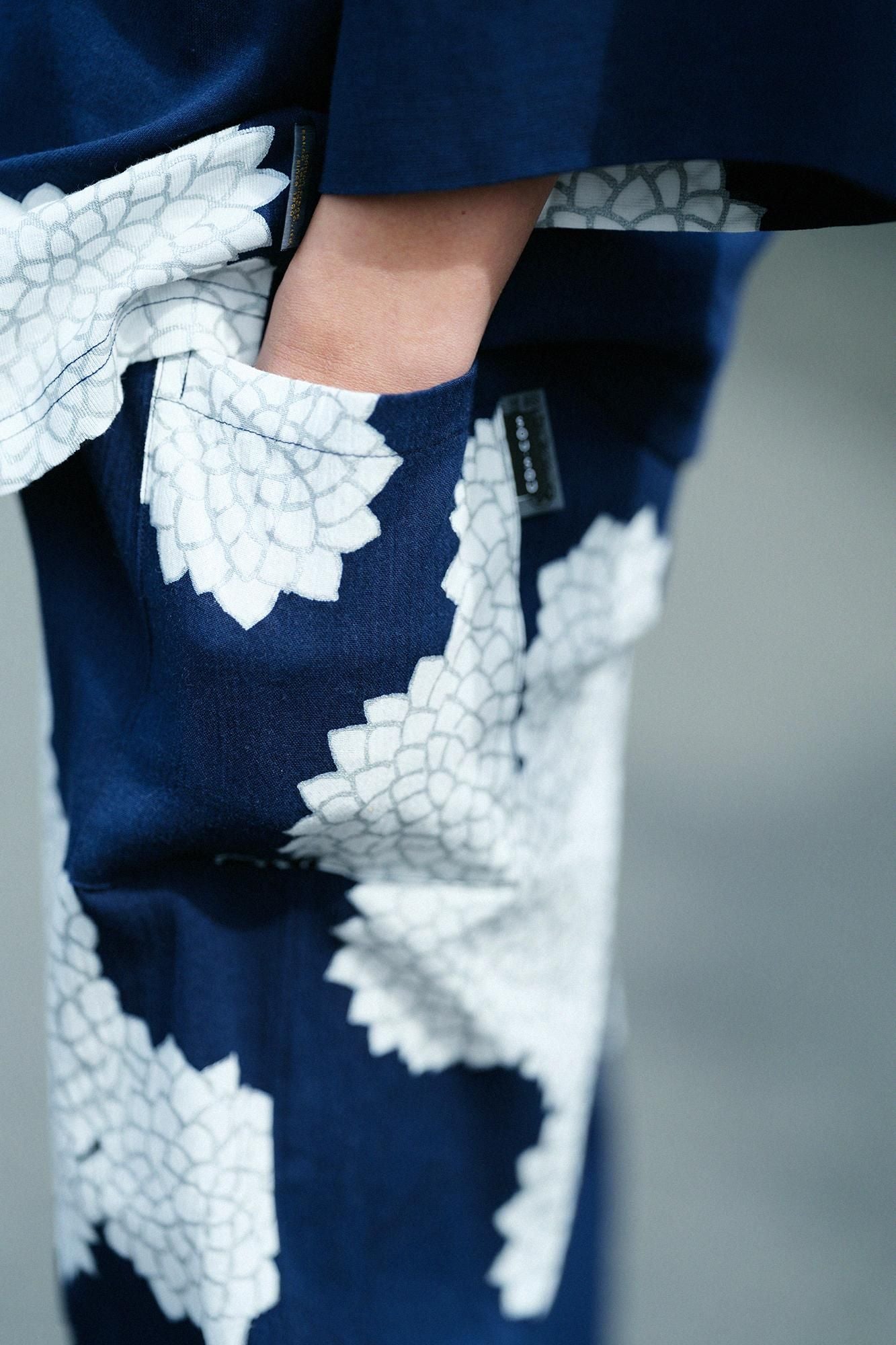 Chizimi Cotton 20/20 Harem Pants / Chrysanthemum in Clouds Ryoya