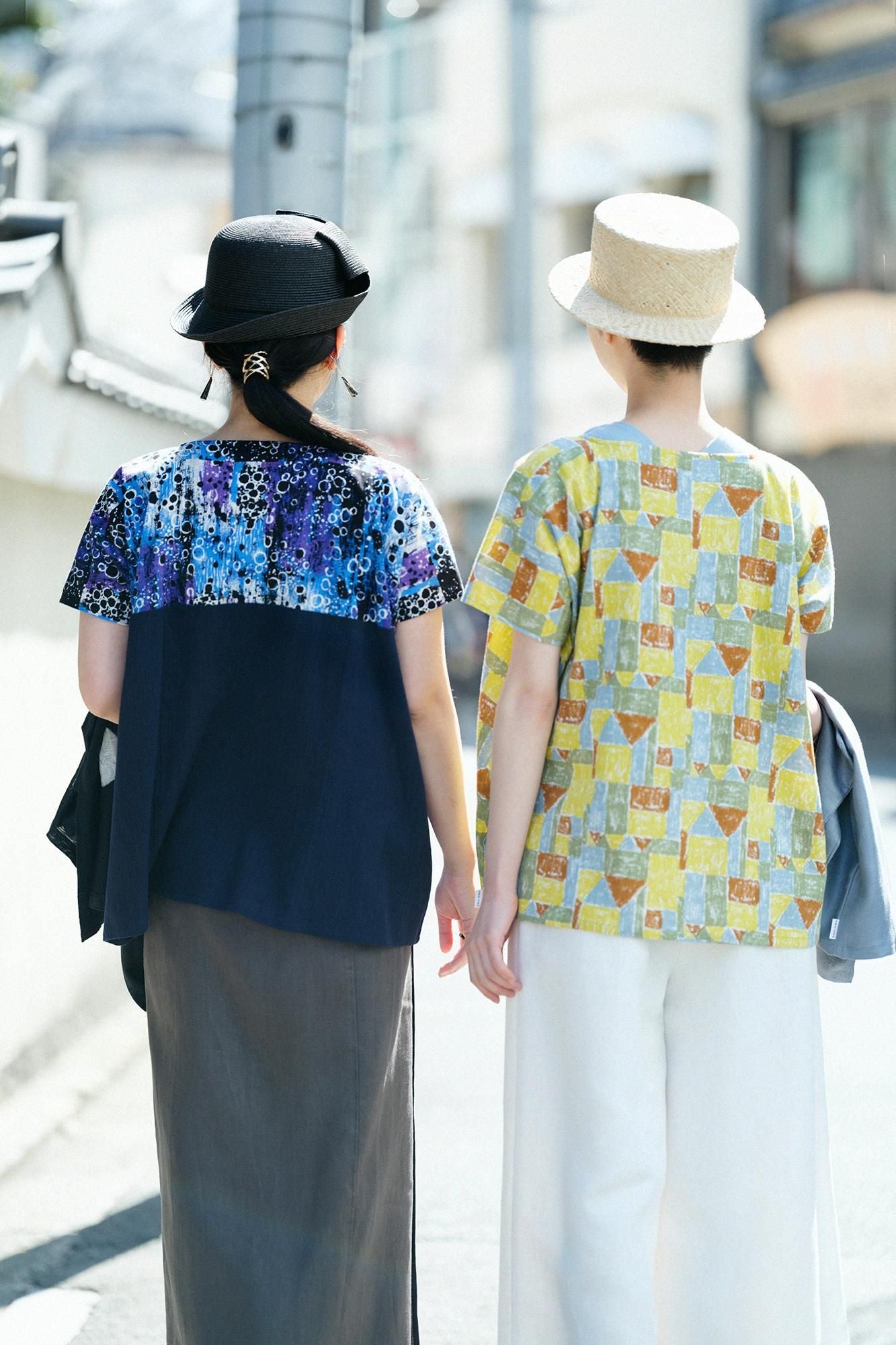 高島縮棉 20/20 方形上衣 雙色 肩紋樣/天目×藍黑色