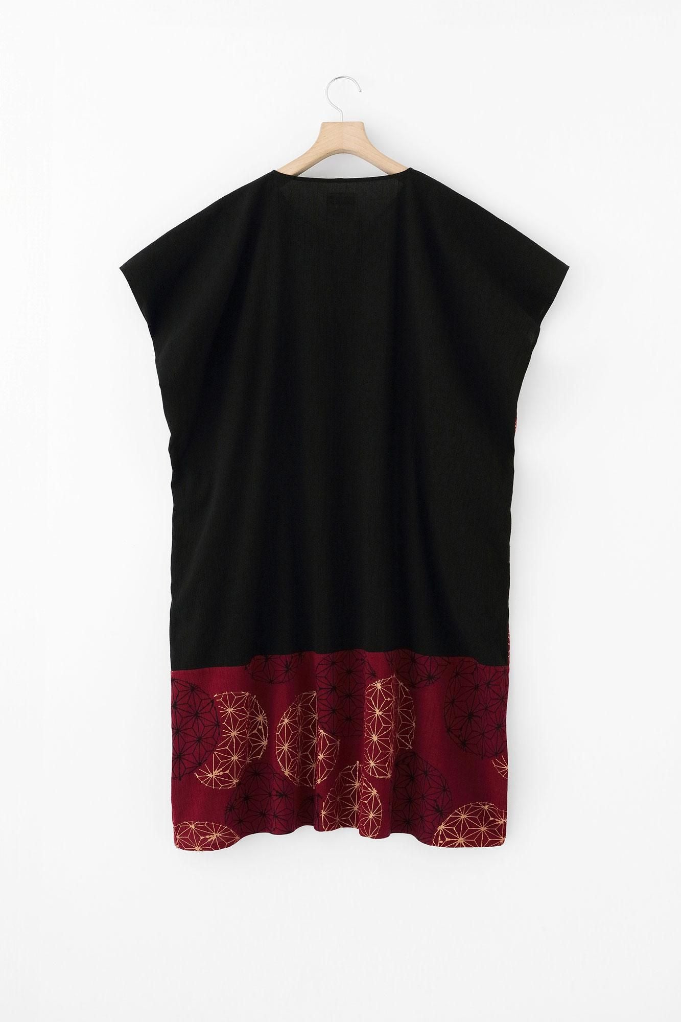 高島縮棉 20/20 長方形洋裝 雙色 下襬圖案/黑色×麻鞠