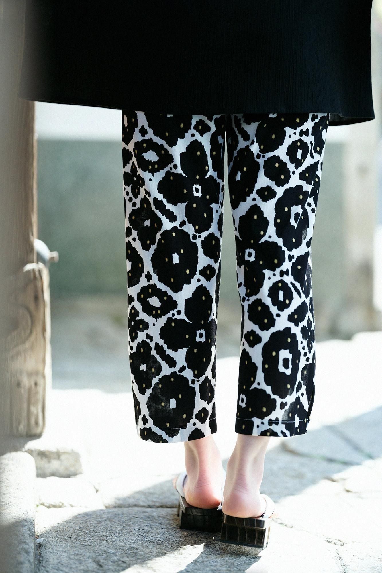 高島縮棉 40/40 細腿褲/花裝飾