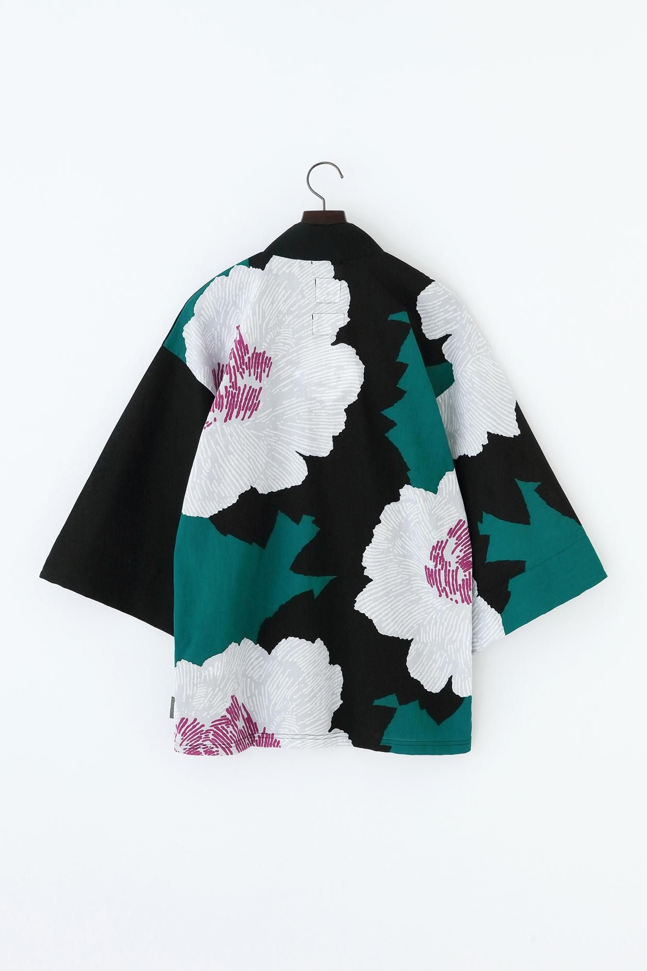 【net限定】高島縮 40/40 半衿風靡(はんえりふうび) 片身替わり(かたみがわり)/濡羽色(ぬればいろ)×芍薬(しゃくやく) 月夕(げっせき)