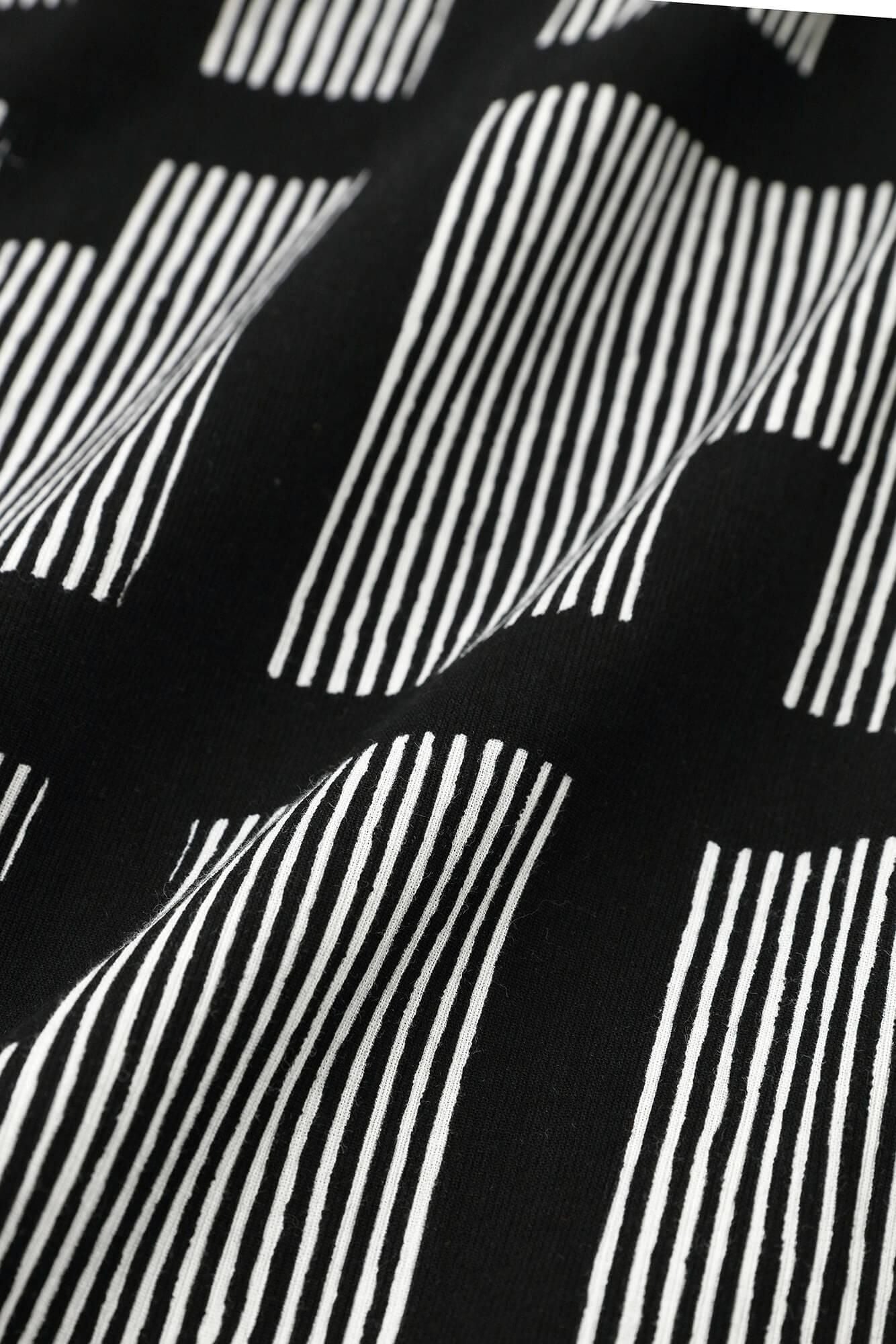 Chizimi Cotton 40/40 V-neck Shirt / Staggered Stripes and Fence