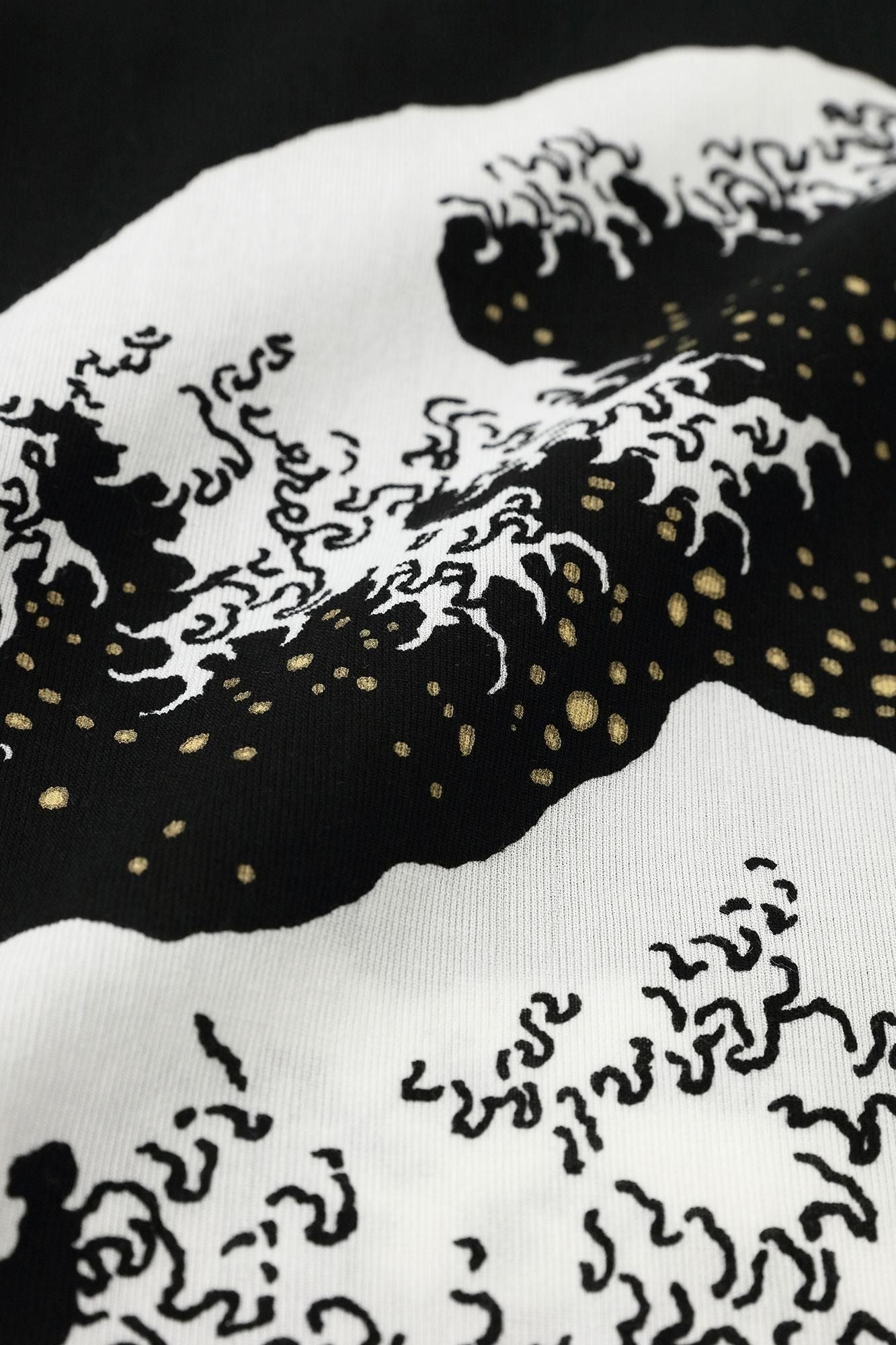 Chizimi Cotton 40/40 Fubi Kimono Shirt Hokusai The Great Wave off Kanagawa-Recreation