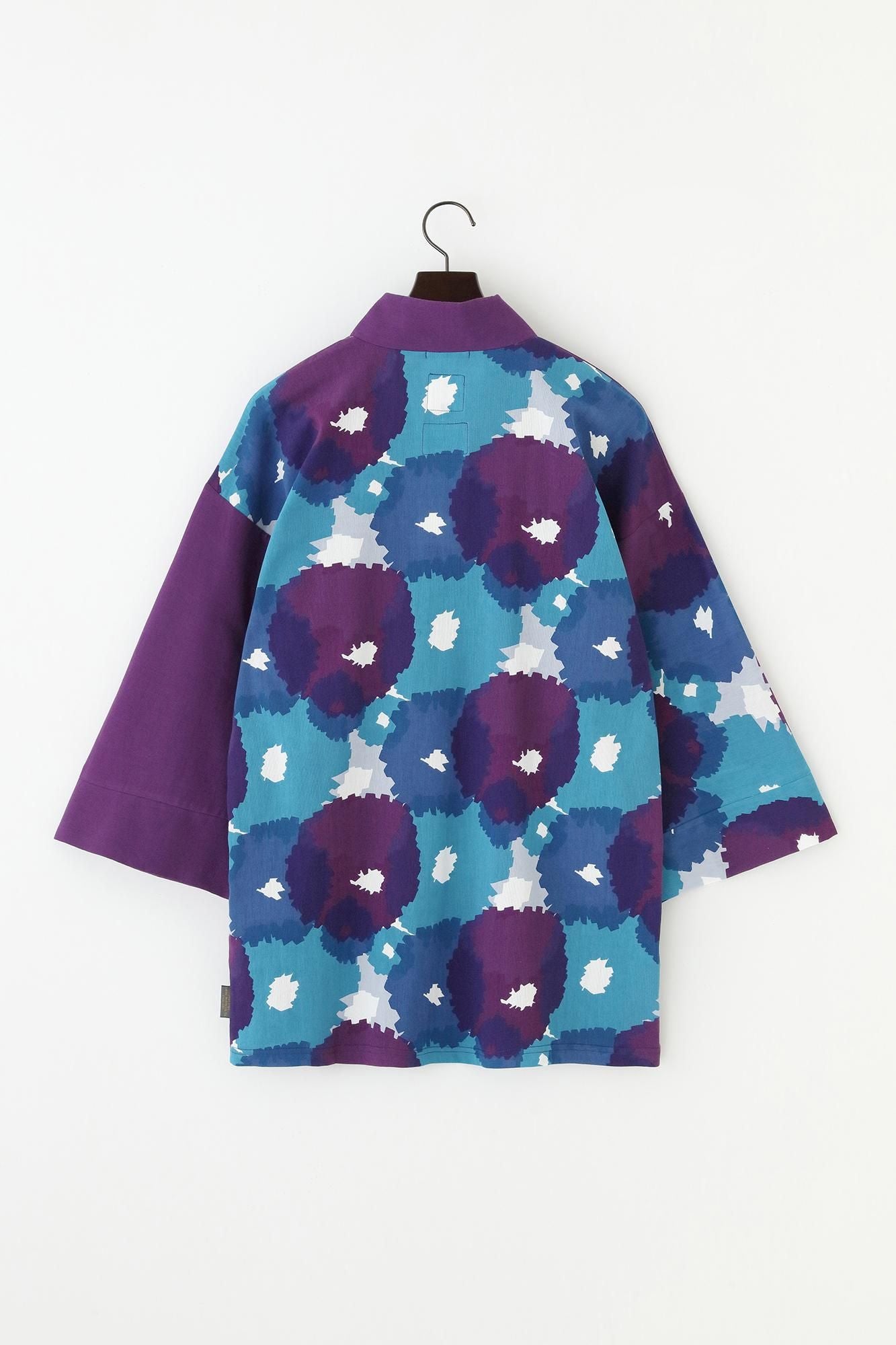Chizimi Cotton 40/40 Fubi Kimono Shirt Bi-color / Violet × Full Bloom
