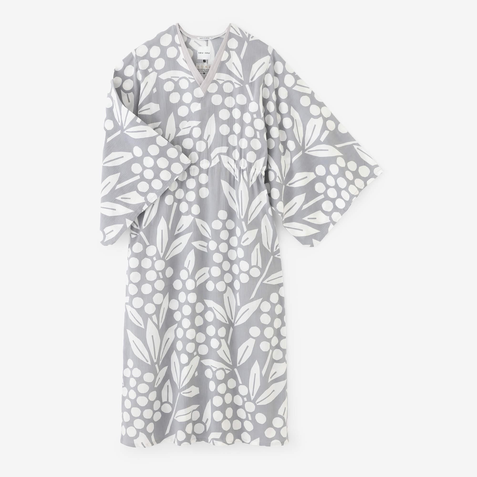 Chizimi Cotton 20/20 Double V-neck Summer Kimono Dress / Nandina Bamboo