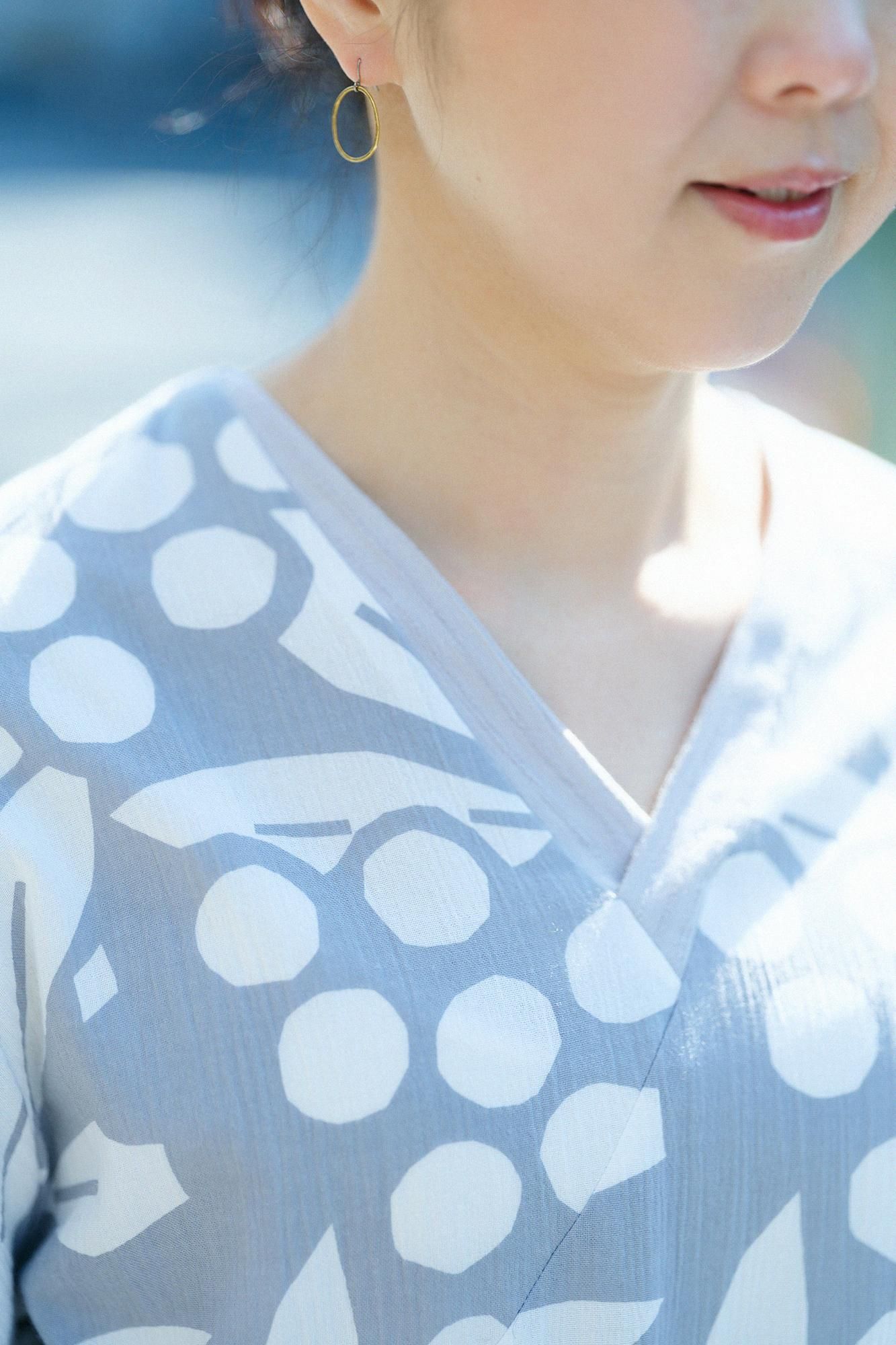 Chizimi Cotton 20/20 Double V-neck Summer Kimono Dress / Nandina Bamboo