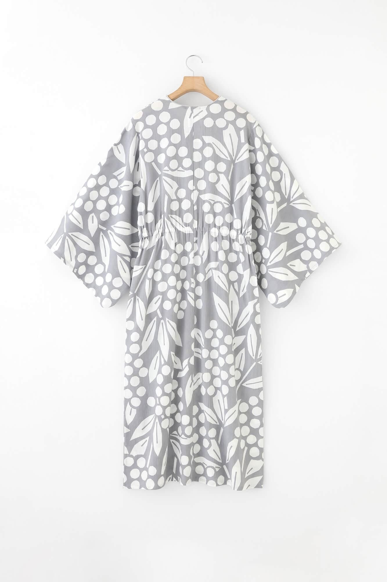 Chizimi Cotton 20/20 Double V-neck Summer Kimono Dress / Nandina Bamboo