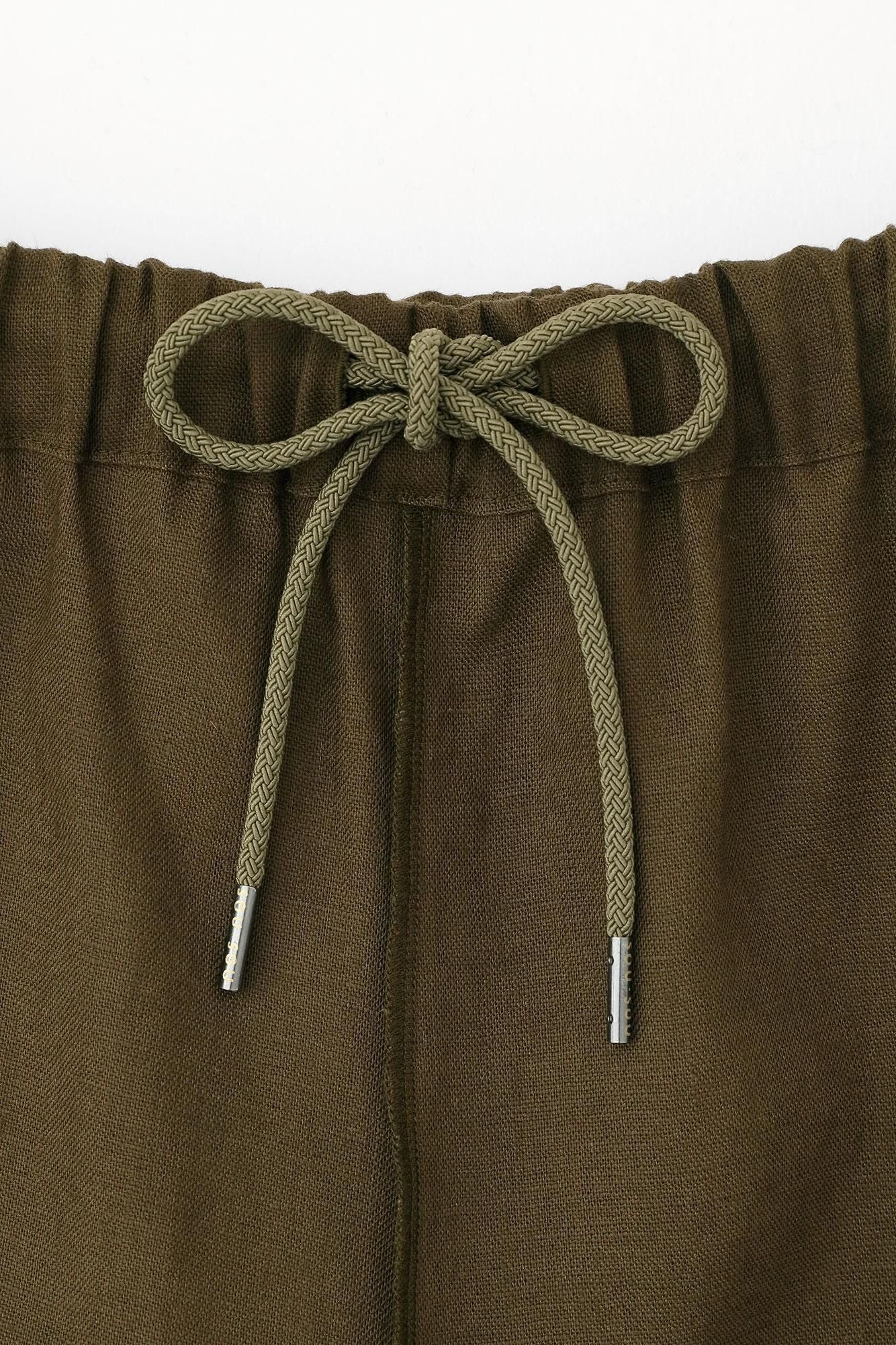 麻 闊腿褲/橄欖綠