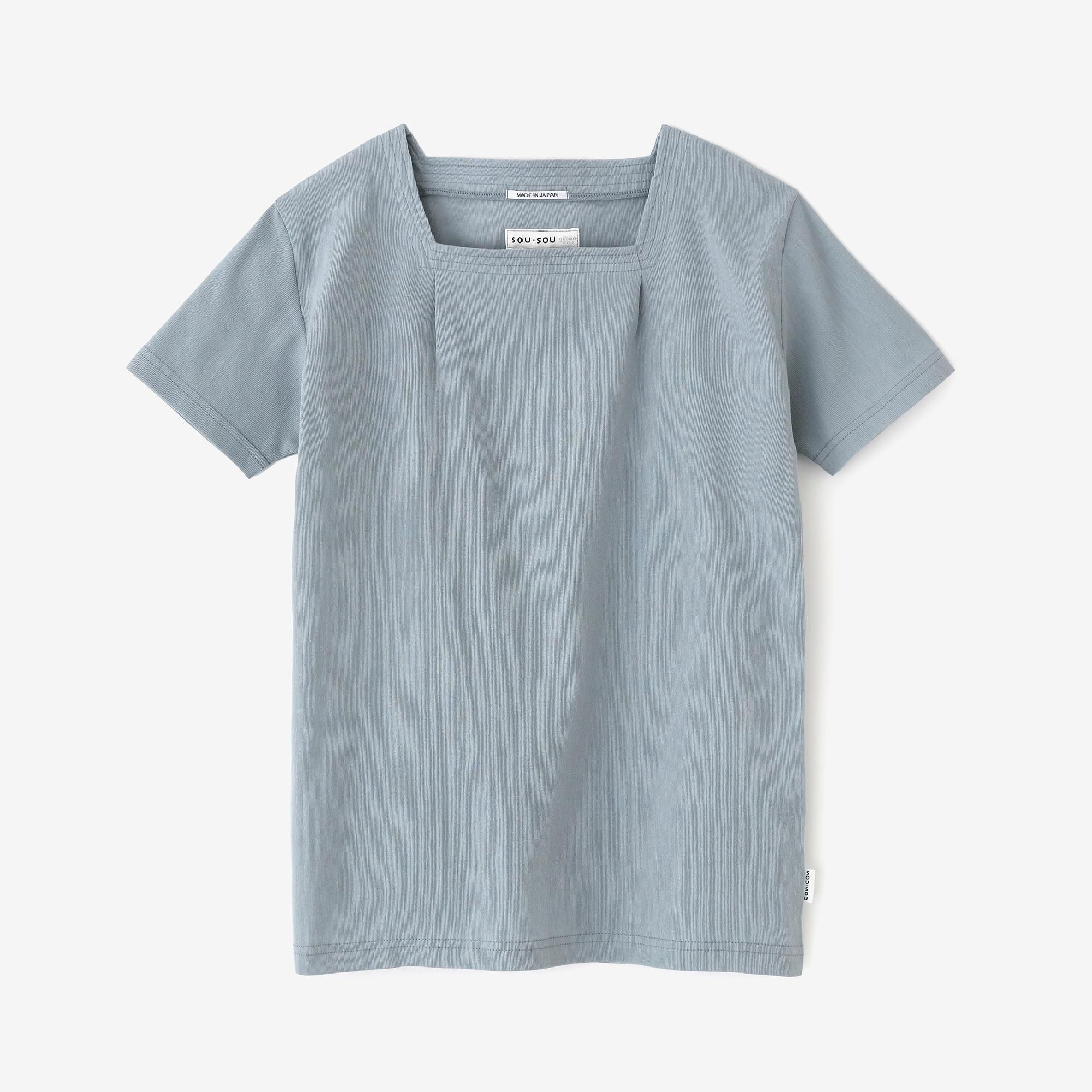 Chizimi Cotton 40/40 Square Neck Shirt Short Sleeve/WedAsagi (water asagi)