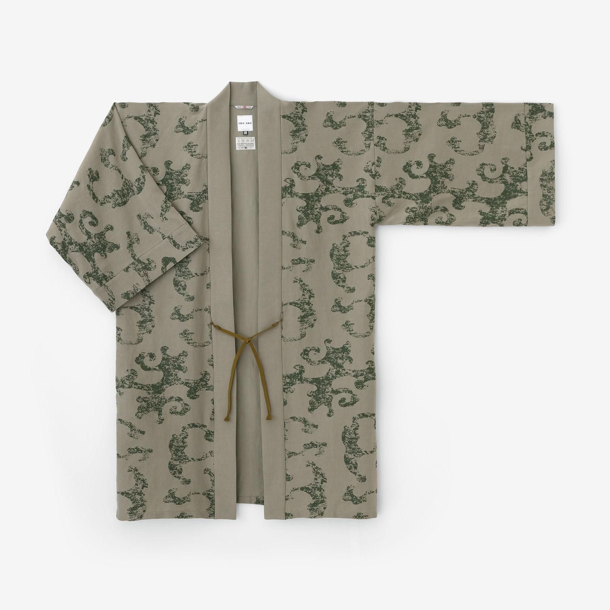 Cotton Linen-Rayon Blend Hanten Long-sleeved Jacket Mid-length Single Layer / Raging Billows Era Lye Color