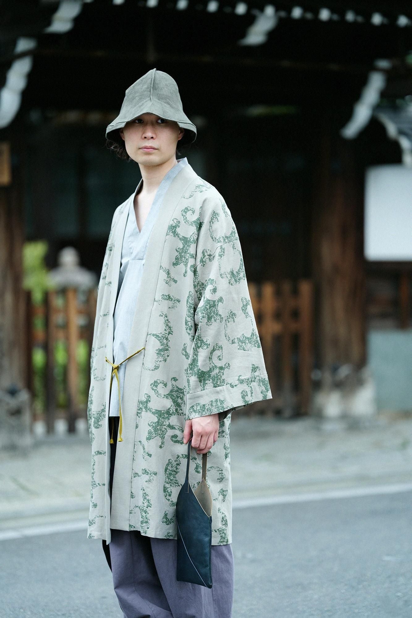 Cotton Linen-Rayon Blend Hanten Long-sleeved Jacket Mid-length Single Layer / Raging Billows Era Lye Color