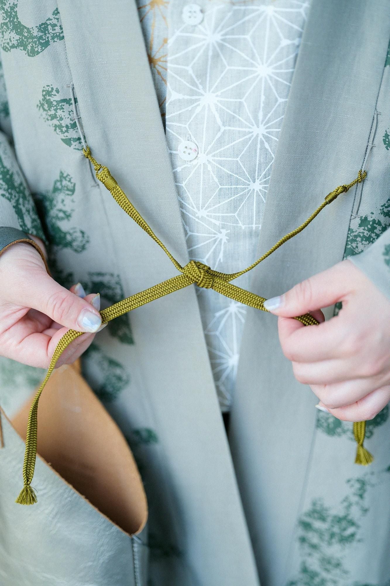 Cotton Linen-Rayon Blend Hanten Long-sleeved Jacket Mid-length Single Layer / Raging Billows Era Lye Color