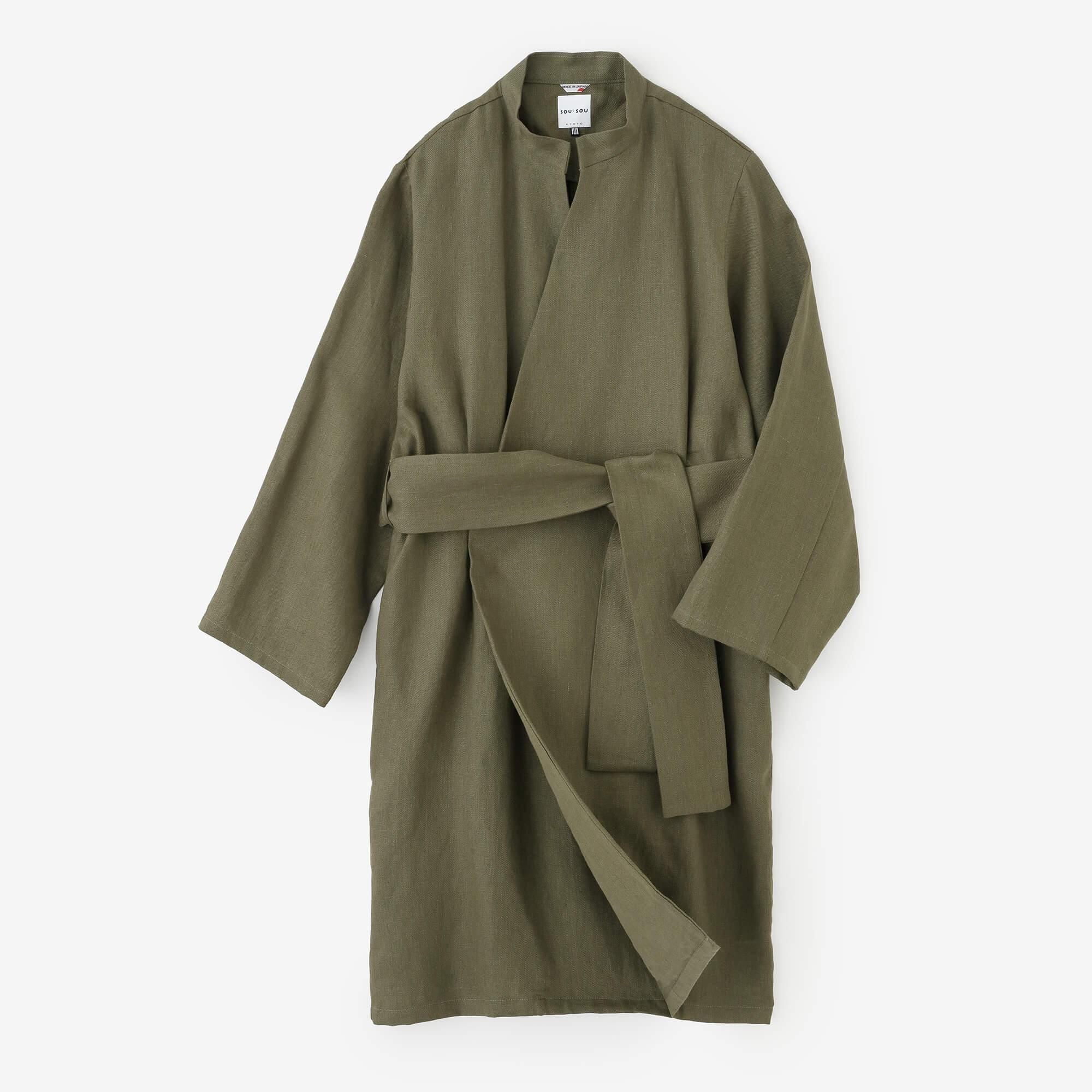 麻 斜紋織 丹前外套 單層/橄欖綠