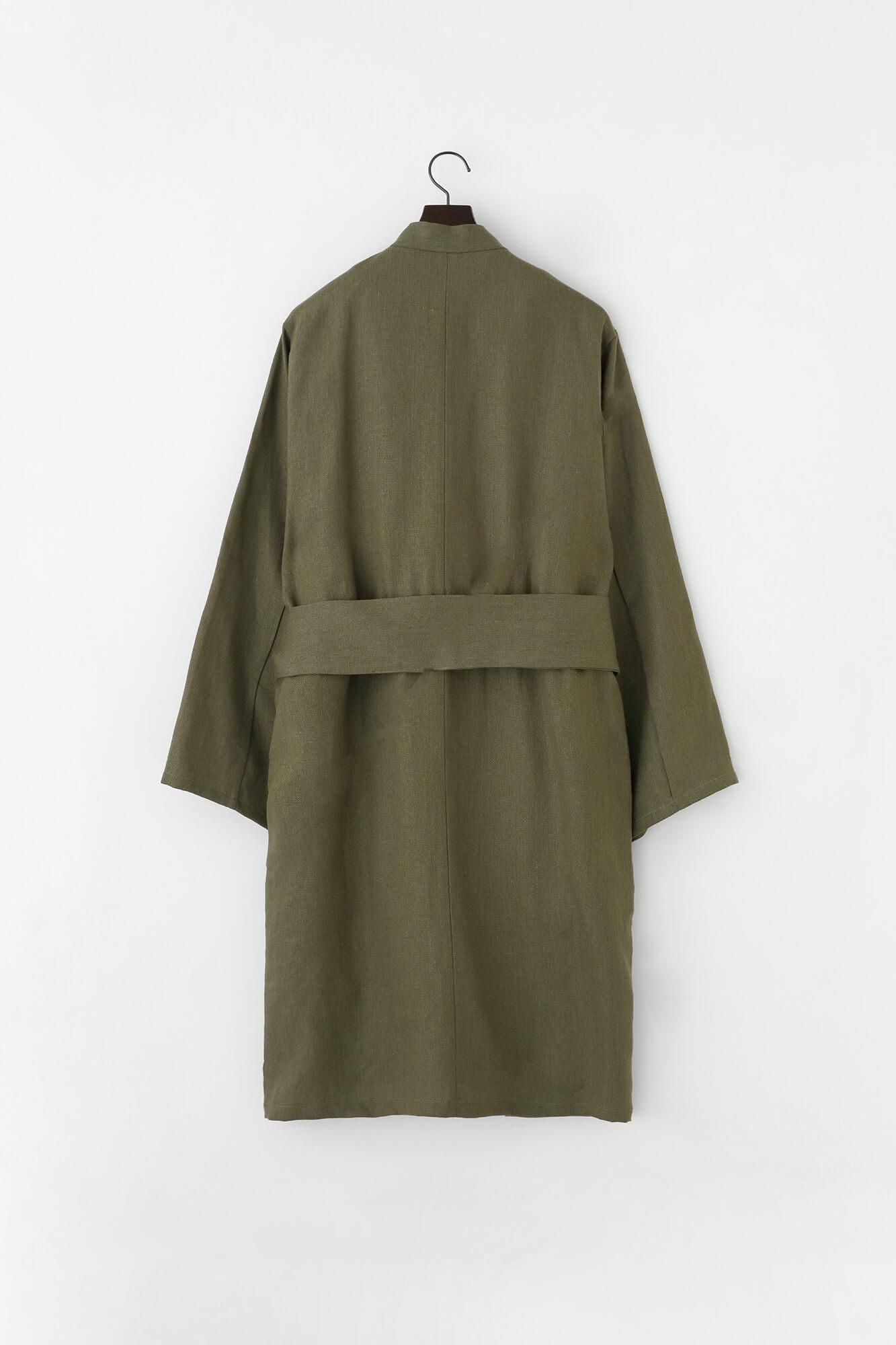 麻 斜紋織 丹前外套 單層/橄欖綠