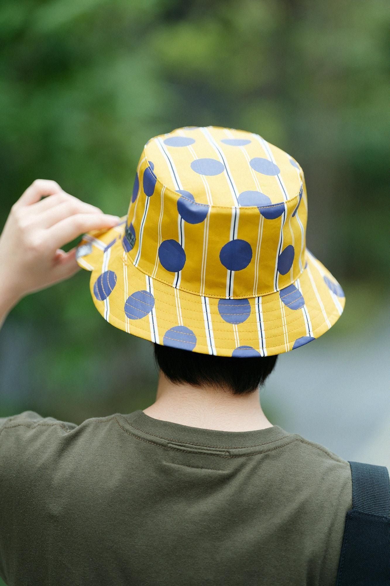 Satin Striped Reversible BIKE HAT / Polka Dots Yellow