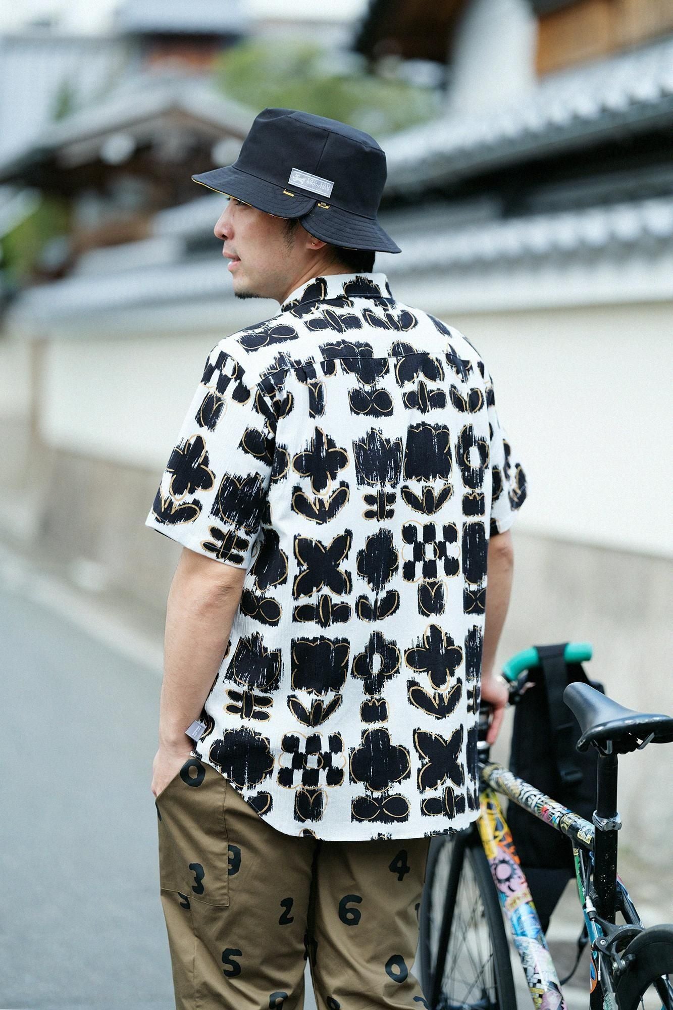 【3月10日頃発送予定】サテンストライプ リバーシブル BIKE HAT/すいぎょく 山吹茶(やまぶきちゃ)