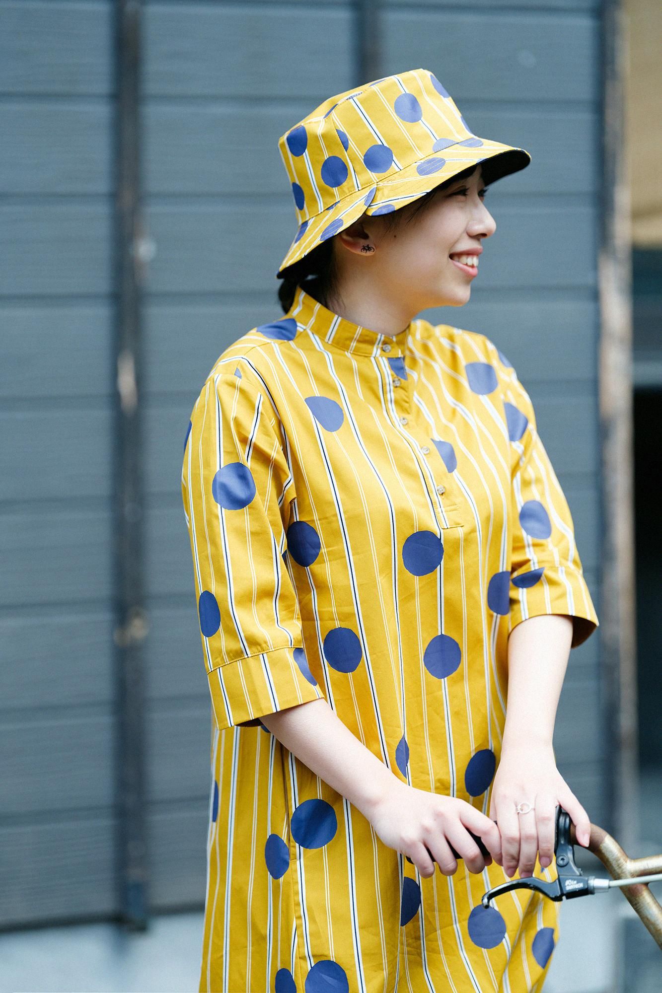 Satin Striped BIKE One-piece Dress / Polka Dots Mara Yellow