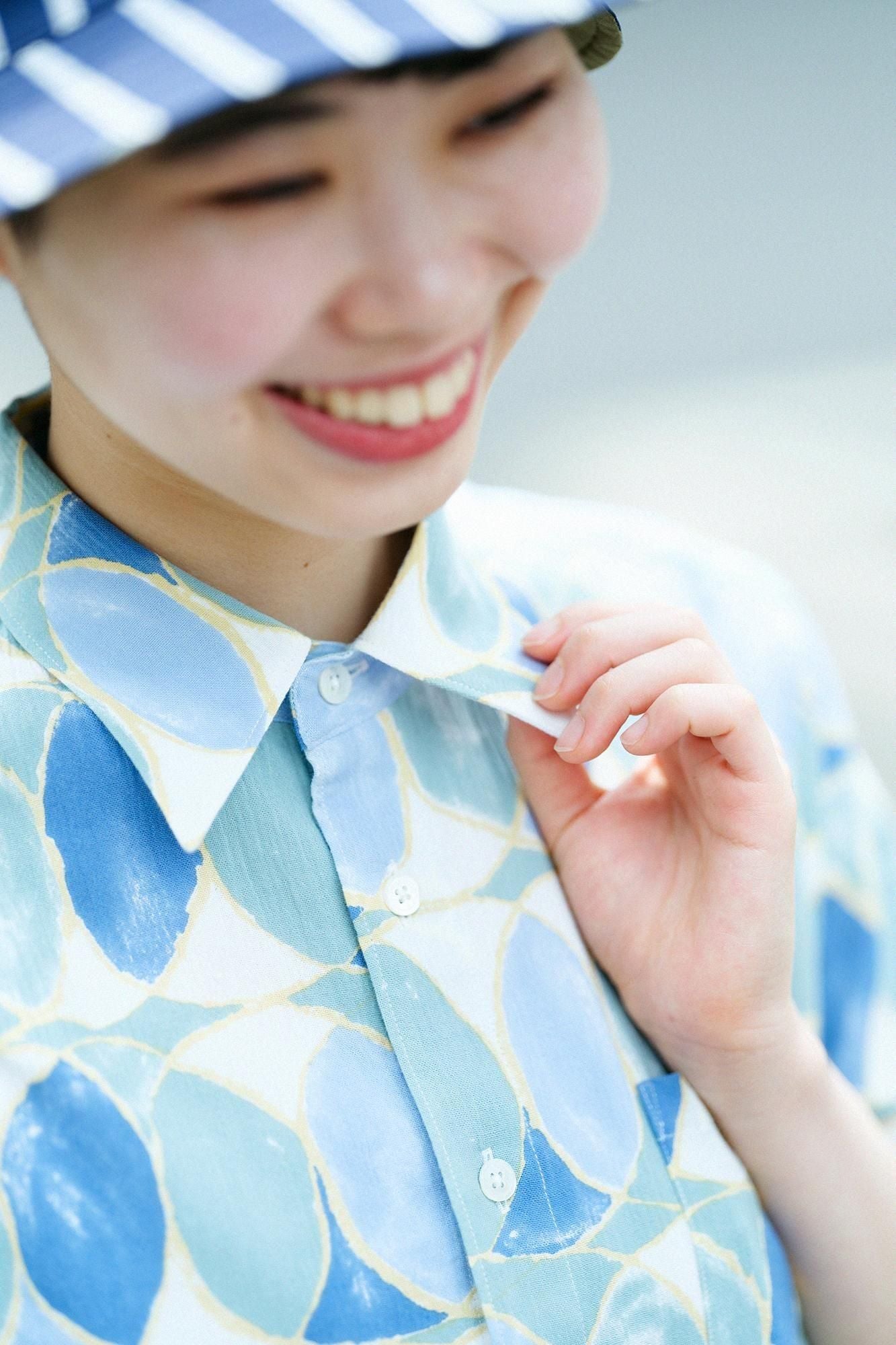 【期間限定10%OFF】高島縮棉 20/20短袖襯衫/連接環 水影(※預計於4月29日~5月2日左右發貨)