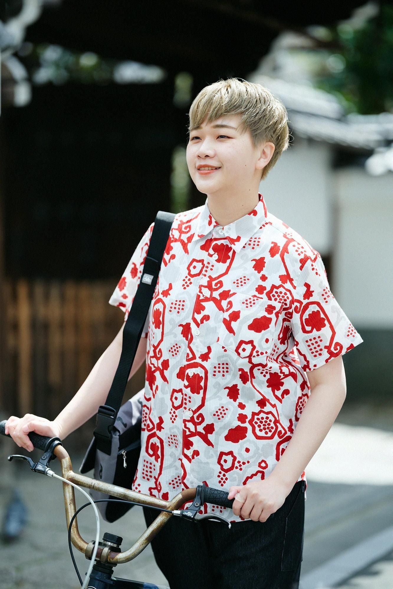 Chizimi Cotton 20/20 Short Sleeve Shirt / Grape Arabesque